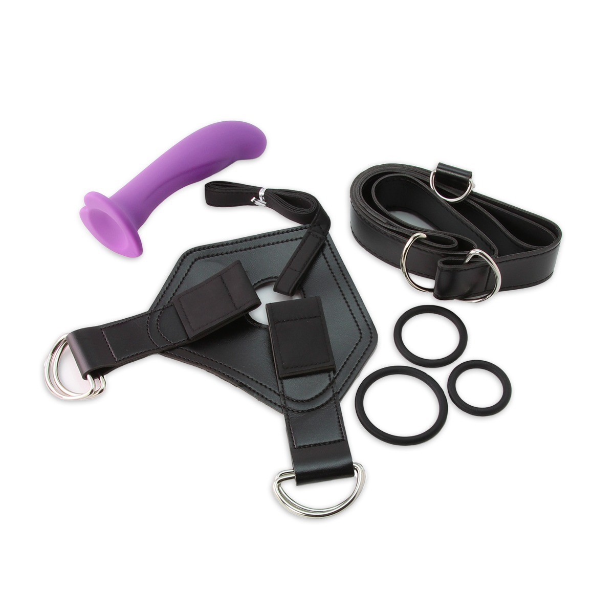 Faux Leather Strap On Harness Sex Toy Kit with Silicone G-spot Dildo Dong