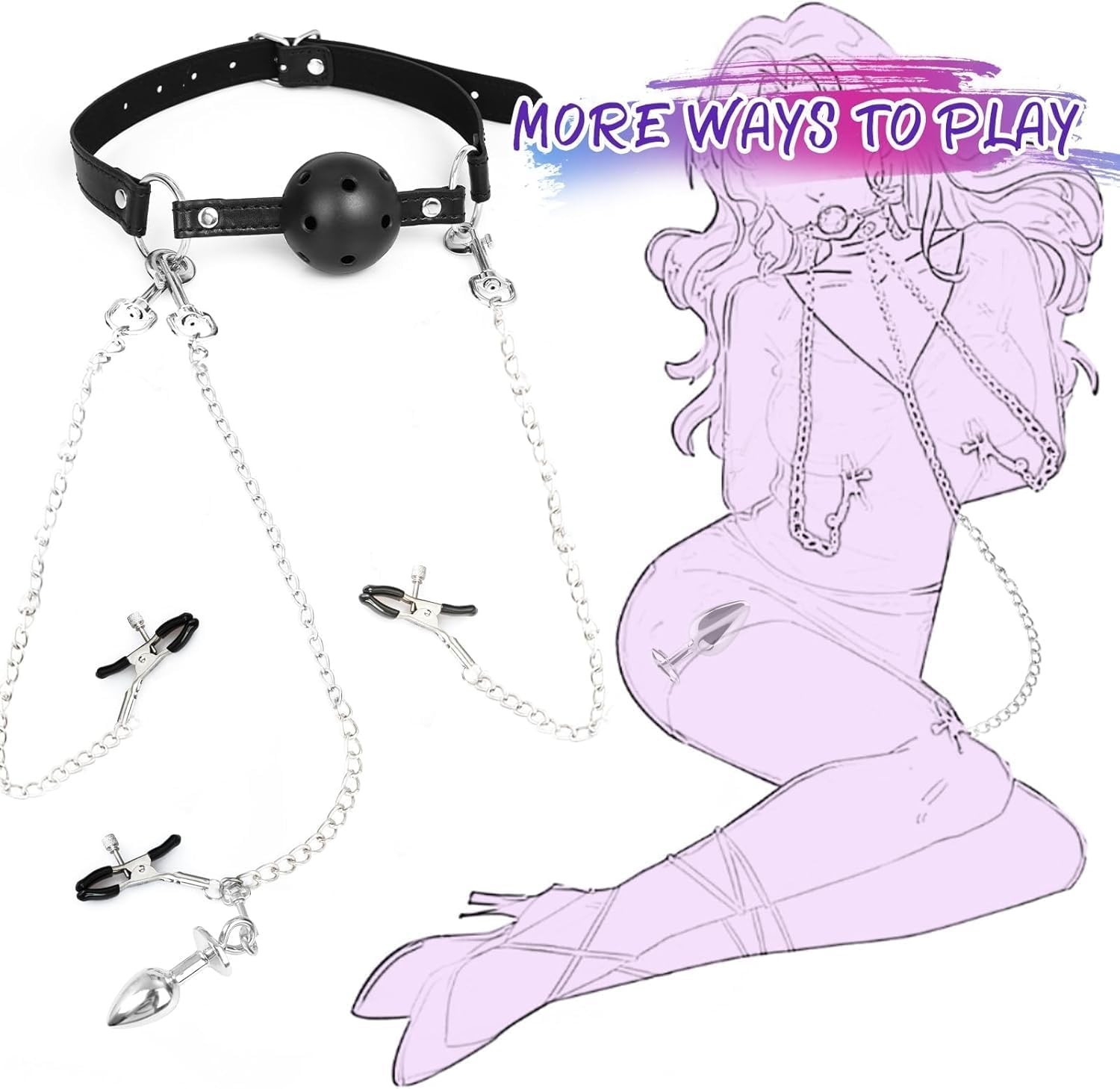 BDSM Anal Hook Sex Bondage Set Role Play Butt Plug Restraint Kit with Handcuffs