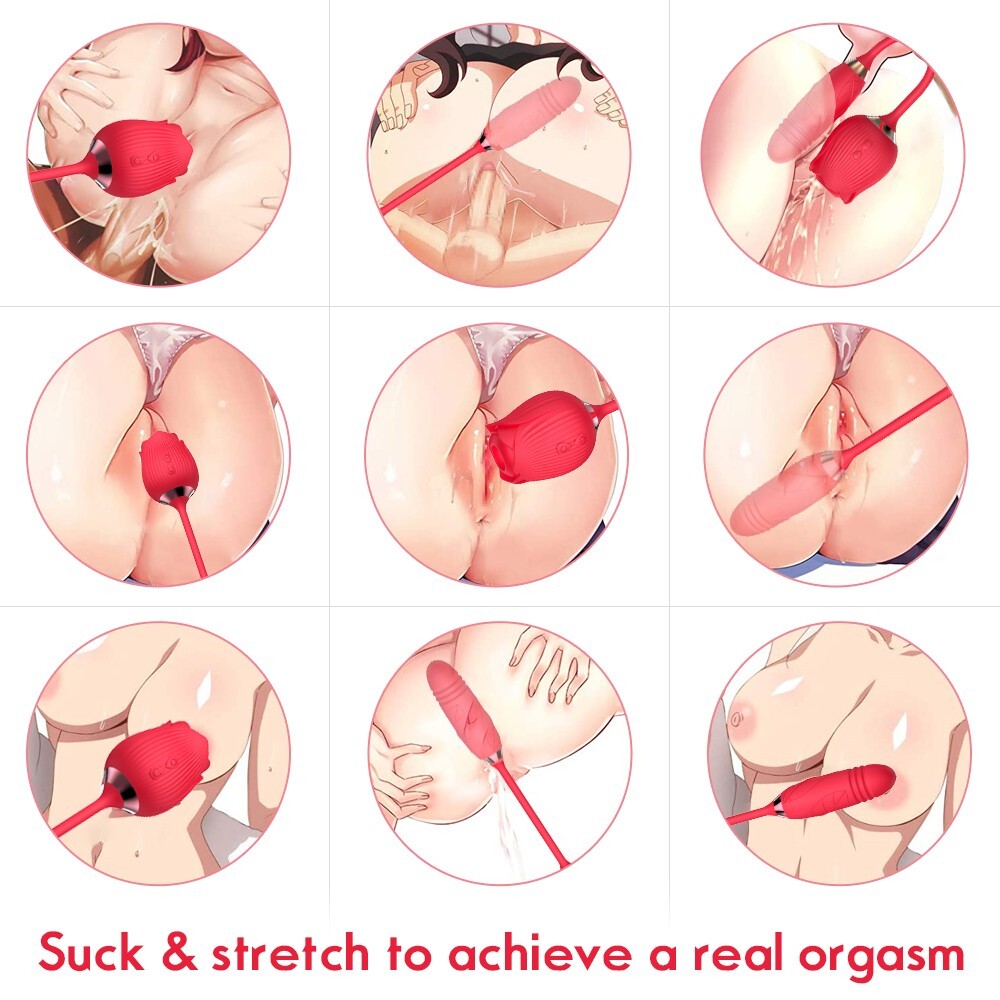 Oral Sucking Rose Vibrator Clit G-spot Telescopic Dildo Bullet Sex Toy for Women