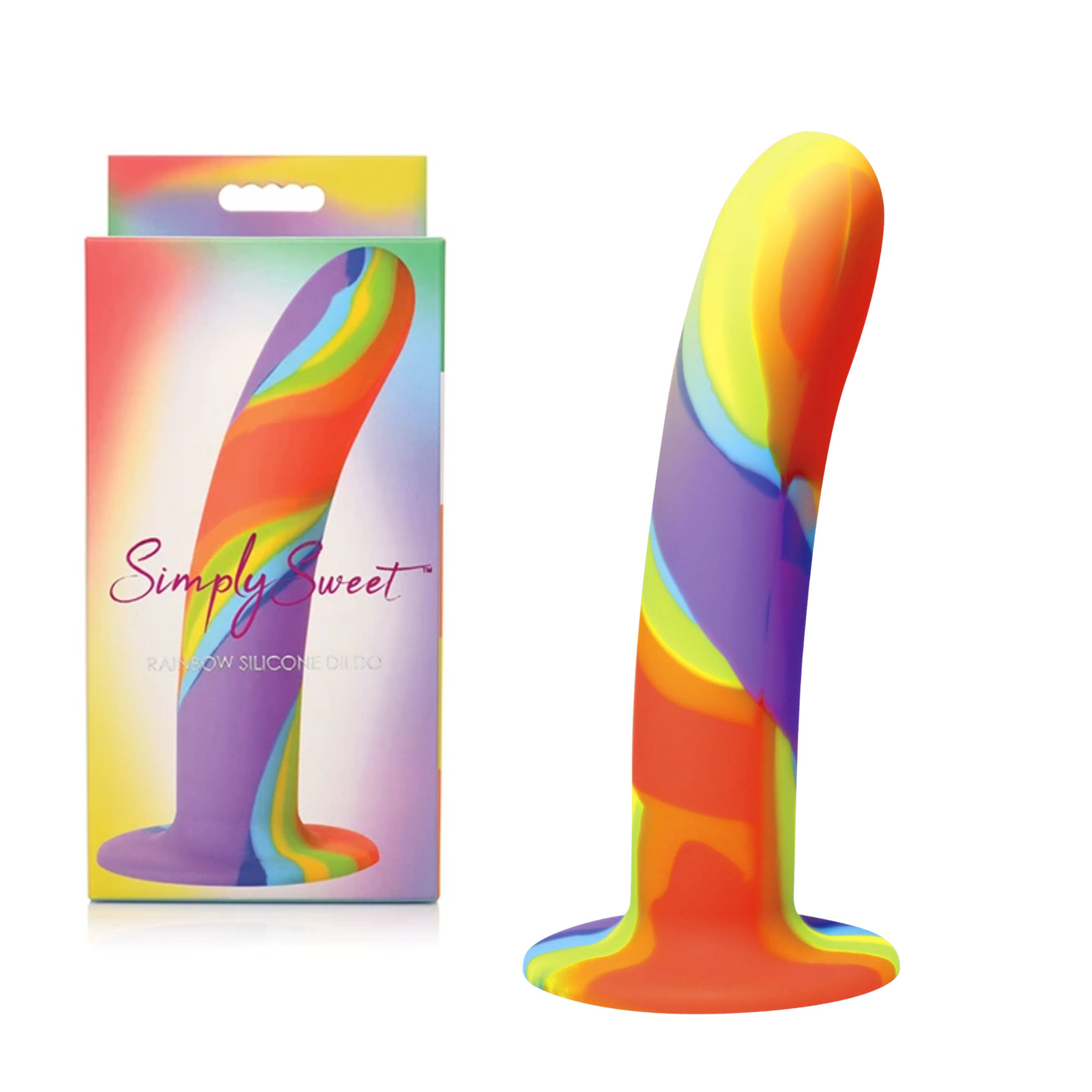 Flexible Rainbow Silicone Dildo Harness Compatible Suction Cup Base Sex Toy