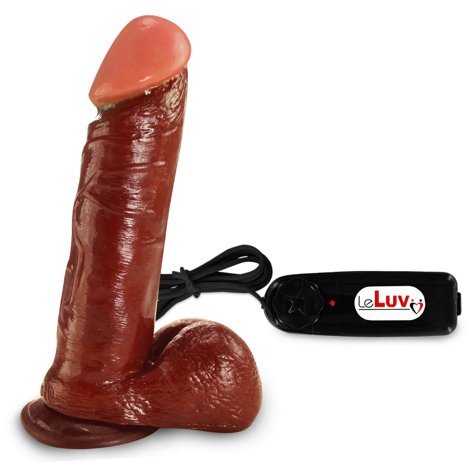 LeLuv Dildo Thick Realistic Vibrating Light Cinnamon Brown with Suction Cup