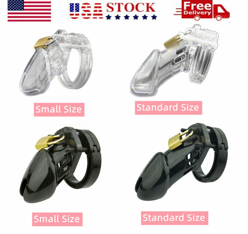 Male Plastic Chastity Cage Classic Men Locking Belt Device Clear Black 2 Sizes