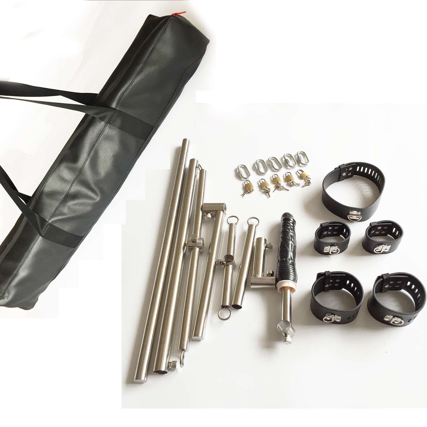 Fixation Steel Pipe Bondage Hand Ankle Collar Cuffs Dildo Body Torture Rack