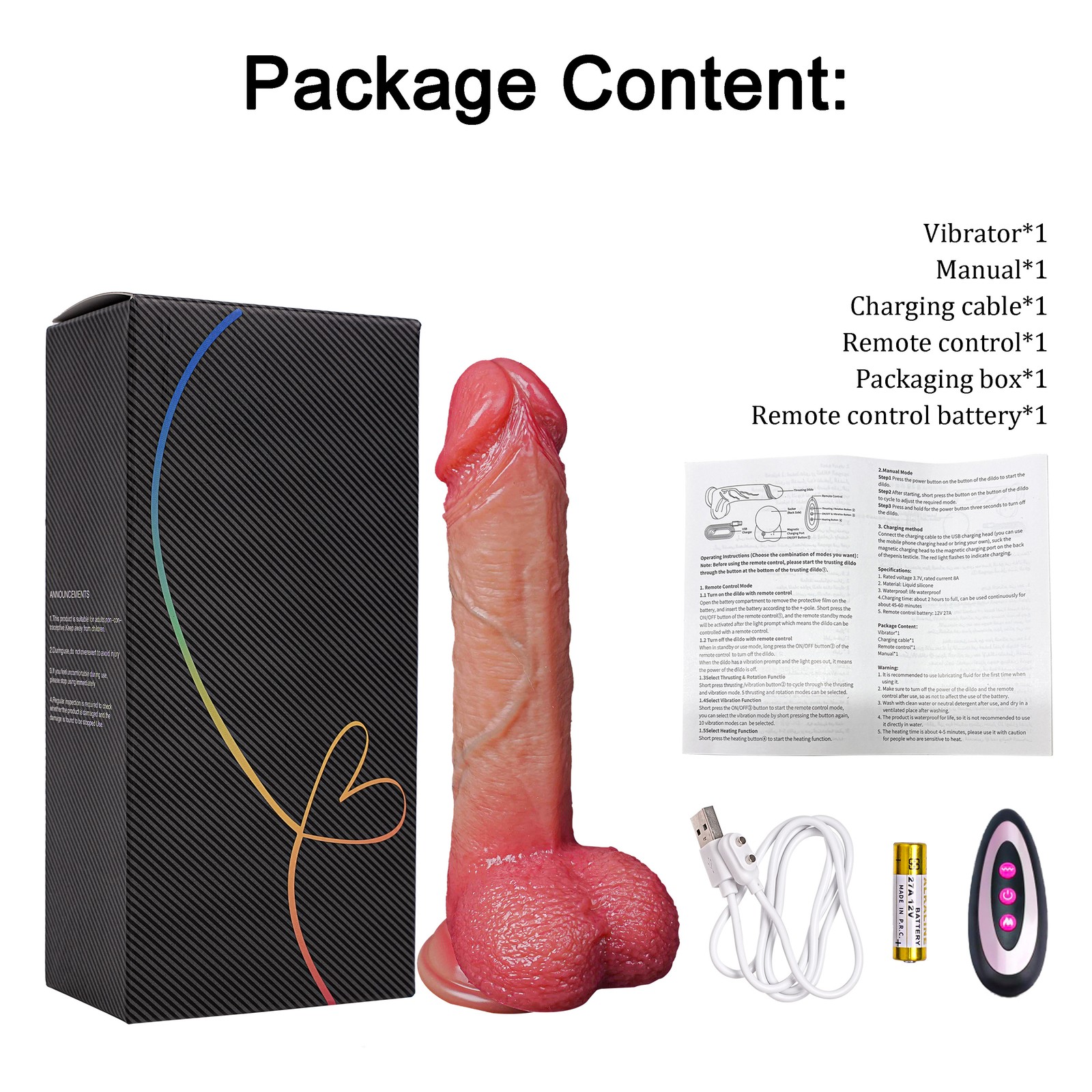 4 in1 Vibrating Dildo Heated Clit G-spot Thrusting Stimulator Anal Women Sex Toy