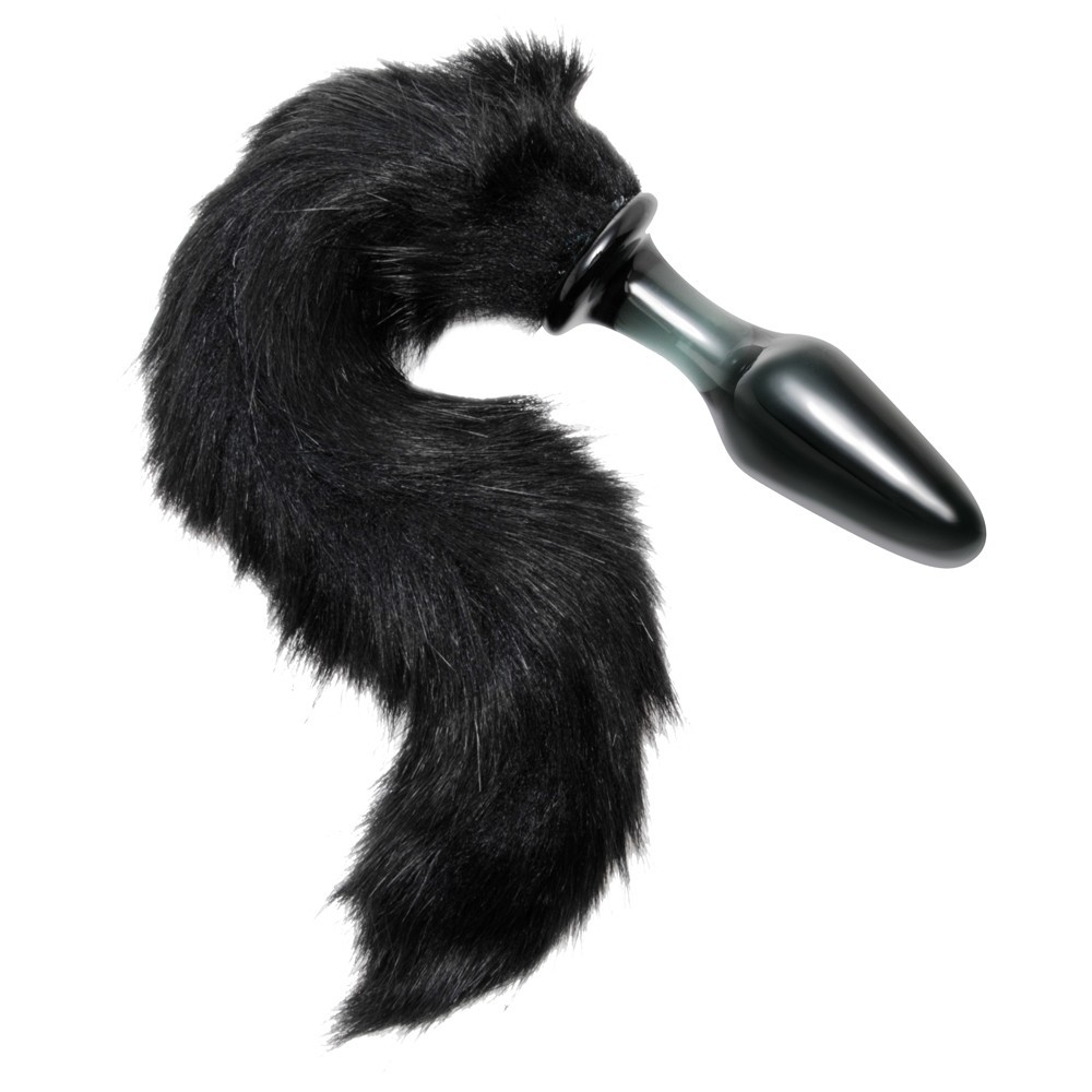 XR Tailz Midnight Fox Glass Butt Plug With Tail Black