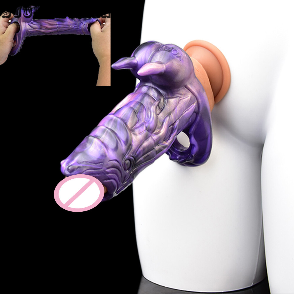 Fantasy Dragon Penis Sleeve Dildo Enlargement Silicone Hollow Dick Sheath Toys