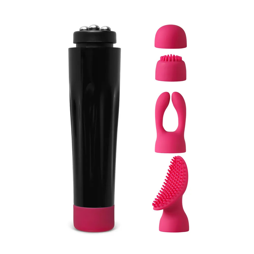 4 Piece Rechargeable Pocket Rocket Vibrator G-Spot & Clitoral Silicone Heads