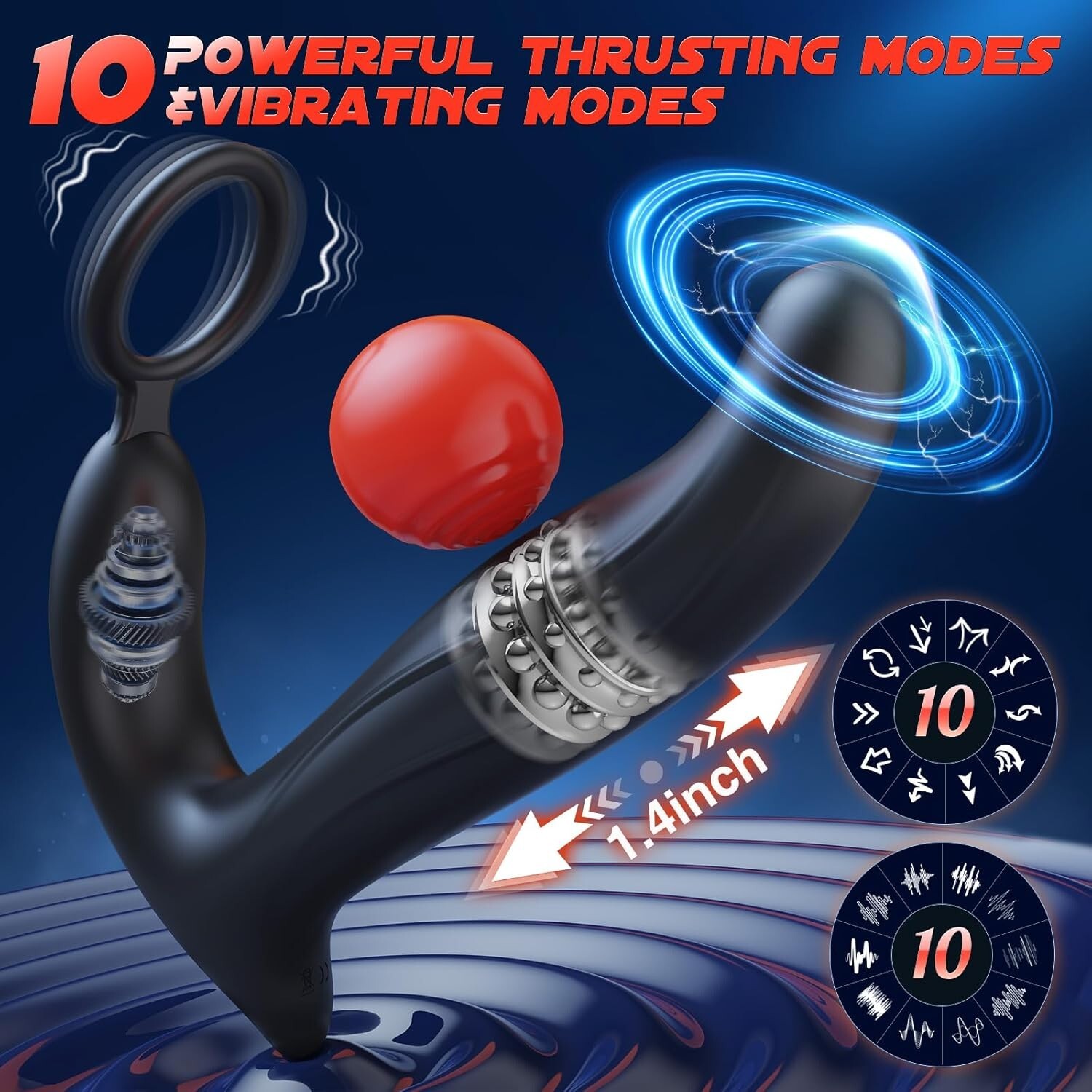 3-in-1 Anal Vibrator & Prostate Massager with 10 Wiggling Thrust Modes, Water…