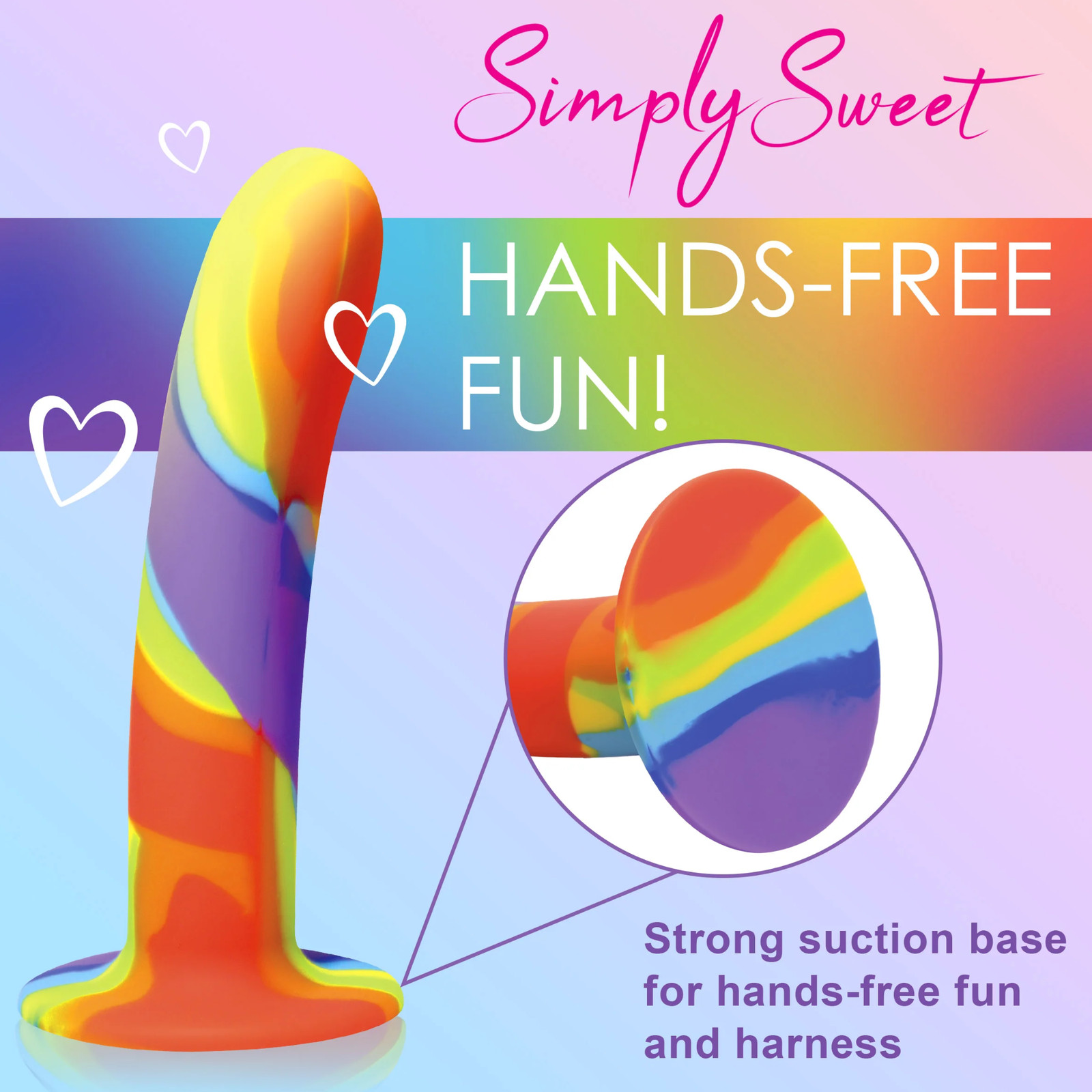Flexible Rainbow Silicone Dildo Harness Compatible Suction Cup Base Sex Toy