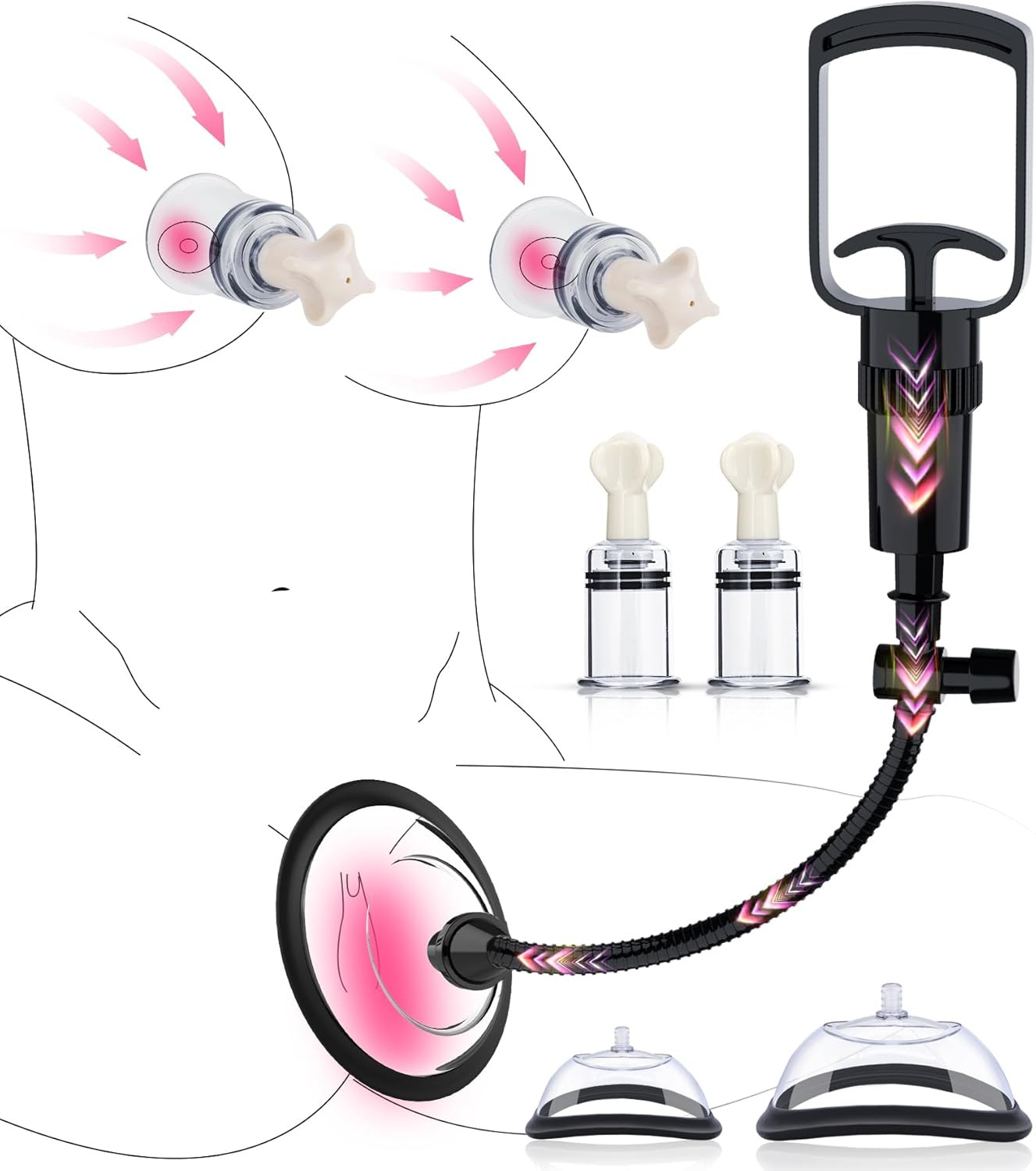 Pussy Pump with 2 Clit Nipple Suckers Set, BDSM Toys Clitoral Pump Vagina Pumps