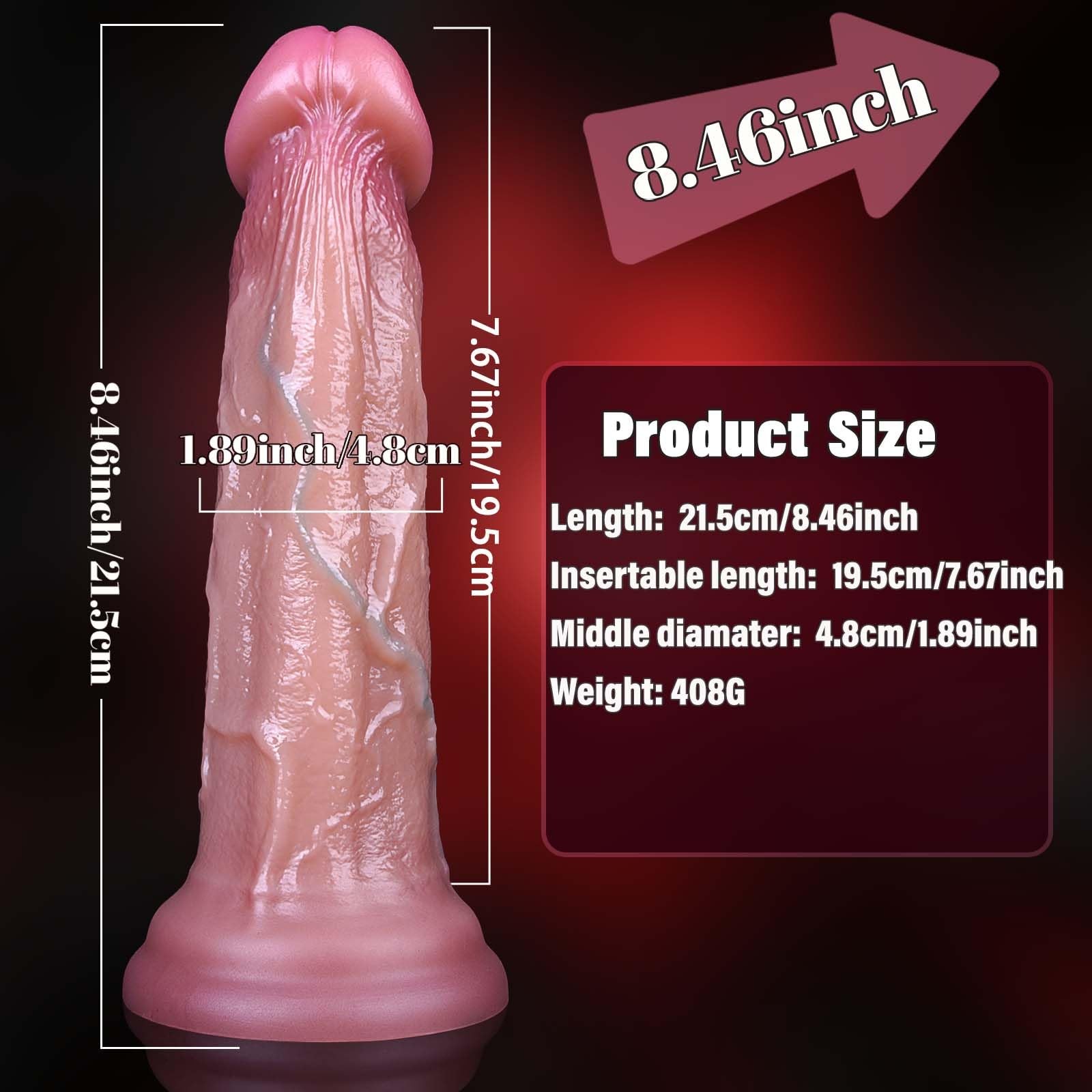 Realistic Dildo No Balls, 8.46 Inch Silicone Anal Dildo with Strong Suction C…