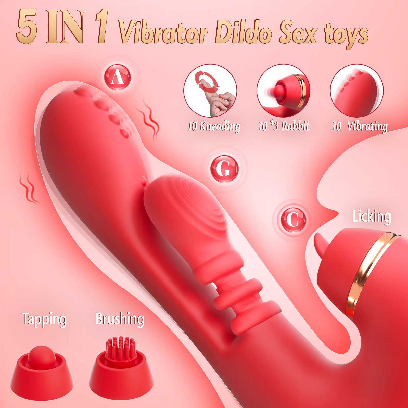 5 IN 1 Tapping Thrusting Dildo Vibrator for Women G