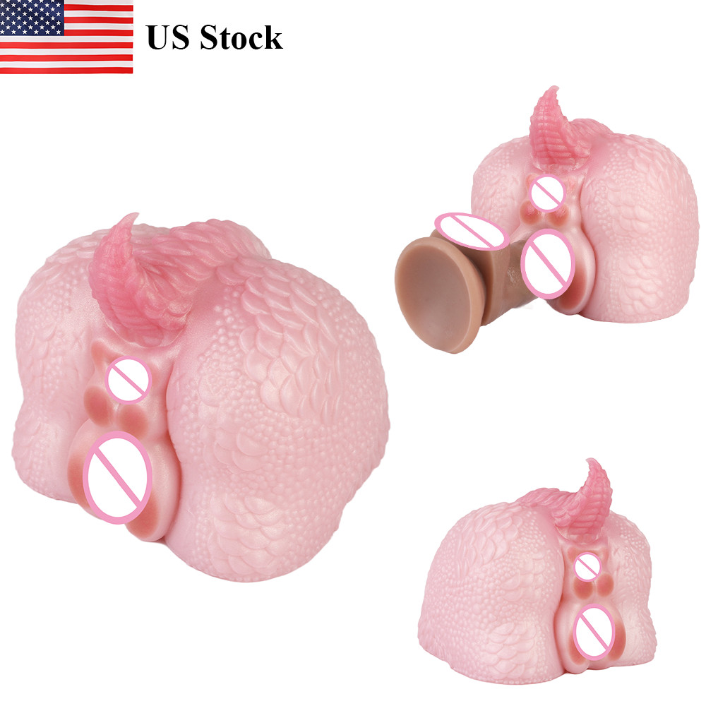 GEEBA Silicone Fantasy Masturbators Cup Dragon Dildo Double Channel Hole Stroker