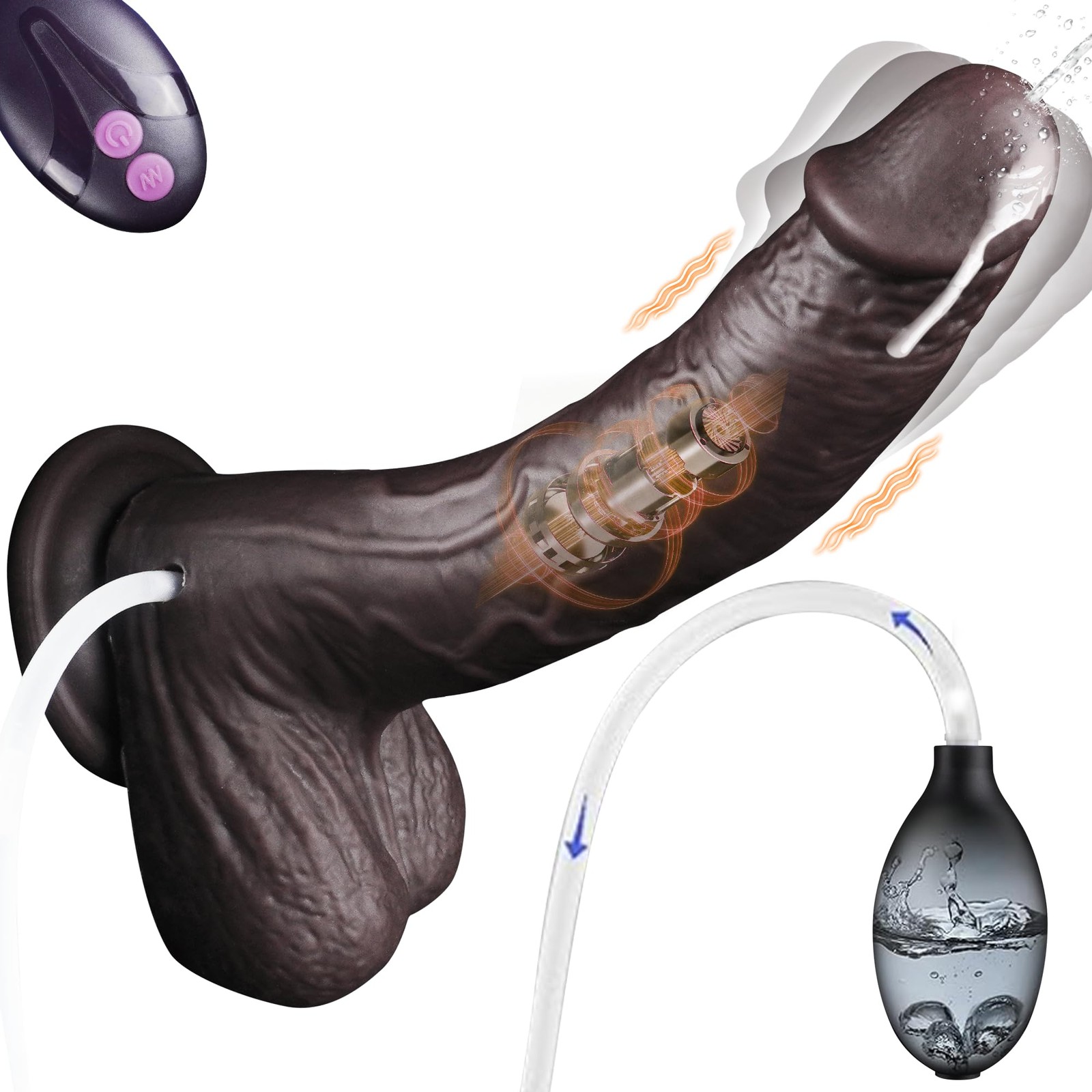 8.46″ Black Squirting Dildo Realistic Ejaculating Toy, Silicone Real Skin Eja…