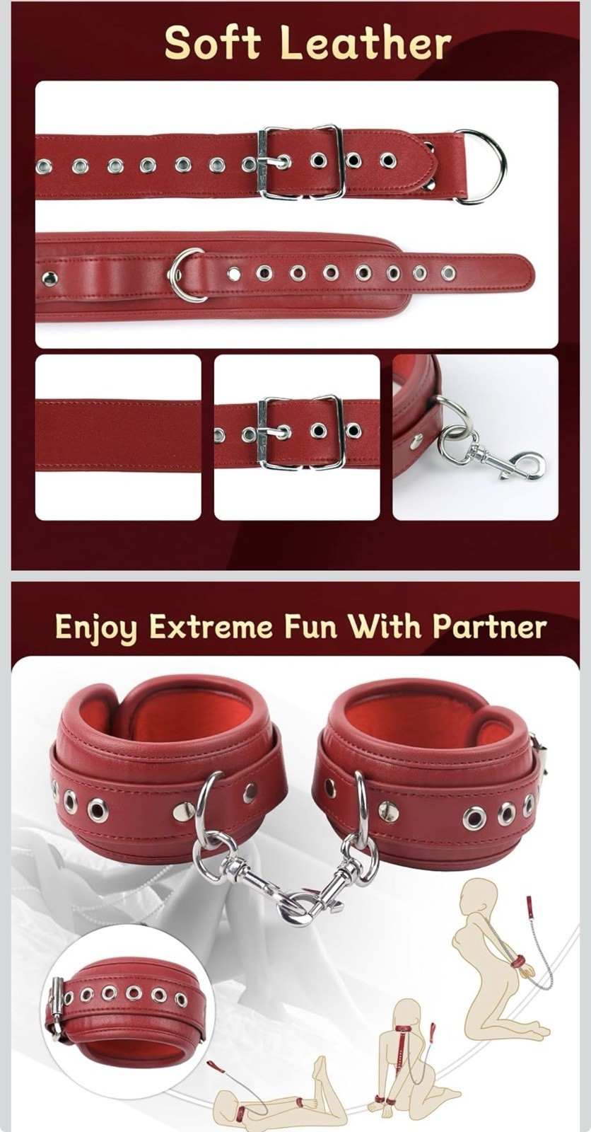 BDSM Bondage Sex Restraints Set Couples Sex Toys, Neck to Wrist Restraints Kit