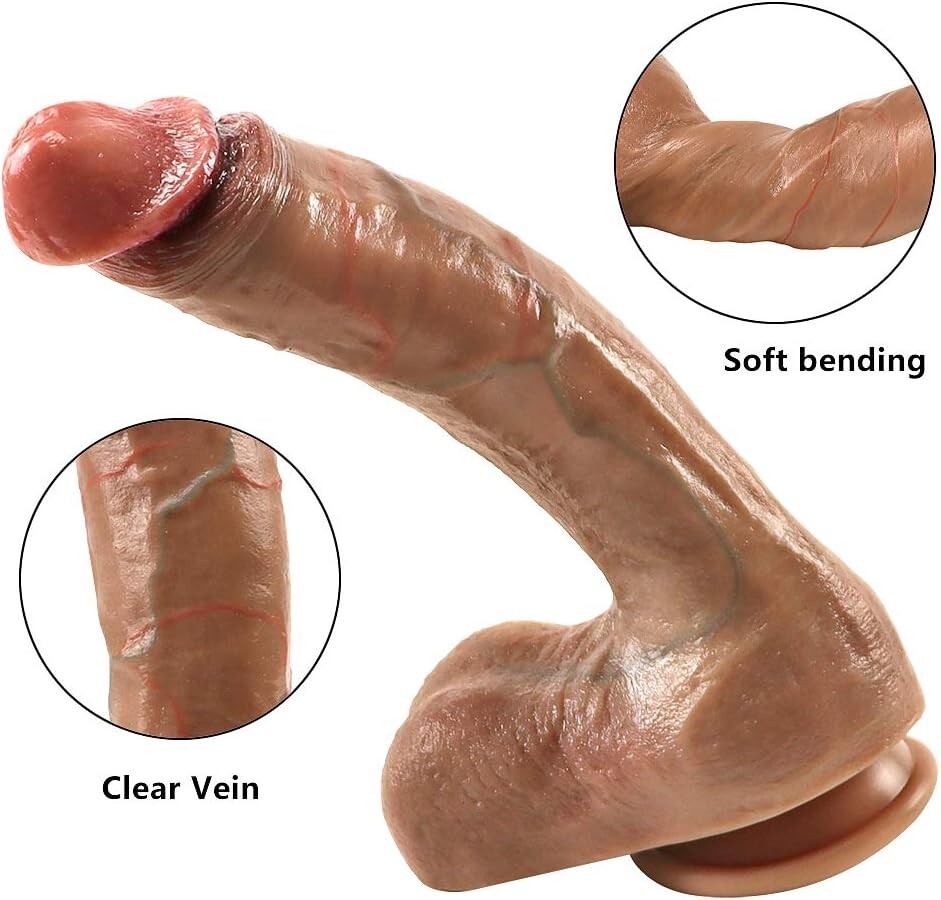 8 in Realistic Dildo Dual-Layered Silicone Cock Power Suction Cup Adult Sex Toy