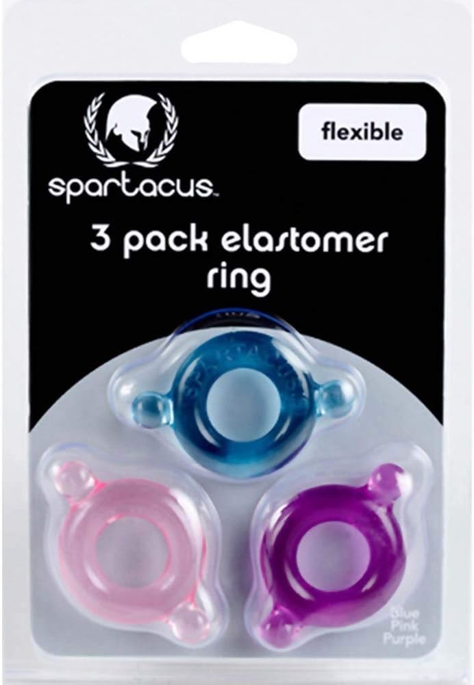 Elastomer cock ring 3-pack Purple, Blue, Pink Stretchy Erection Enhancers