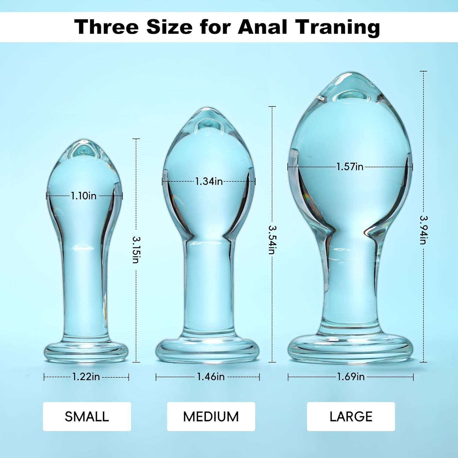 Glass Butt Plug Training Kit for Beginners, 3 Pcs Crystal Anal Plug Set Clear Bu