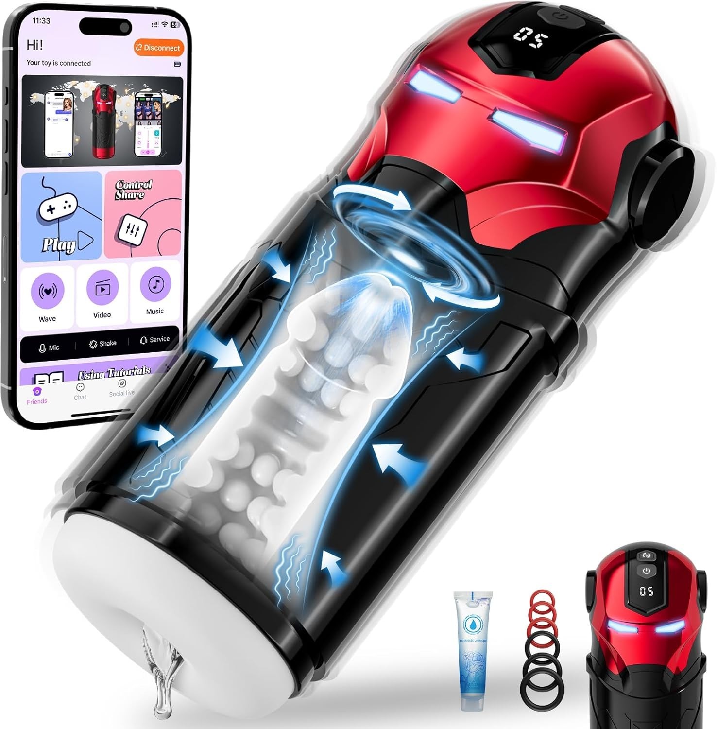 Silicone Male Masturbator with 3D Texture and 5 Vibrating Functions for Pleasure