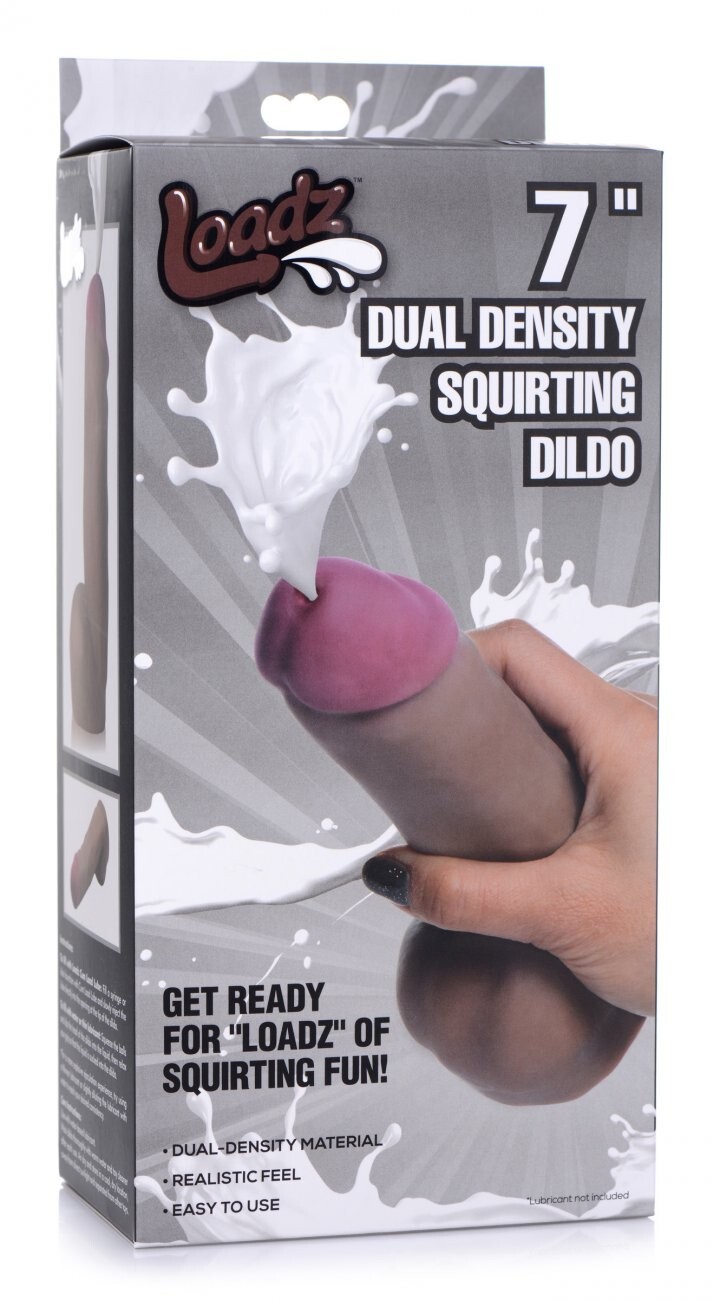Realistic Loadz Dark Dual Density Squirting Dildo 7 Inch Big Black Cock BBC TPR