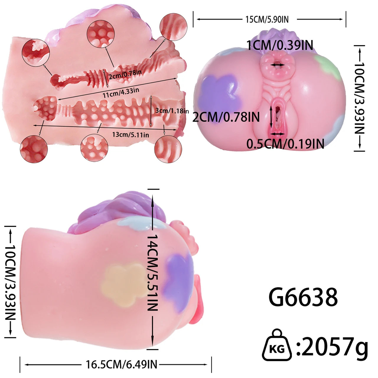 Pink Fantasy Style Silicone Male Masturbator Dual Channel Vagina Sex Toy for Men