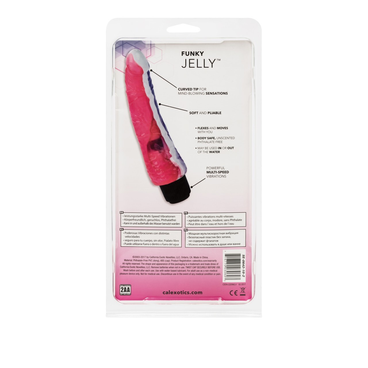 California Exotic Calexotics Funky Jelly Vibe 7.5 inches Dong Pink Purple, New