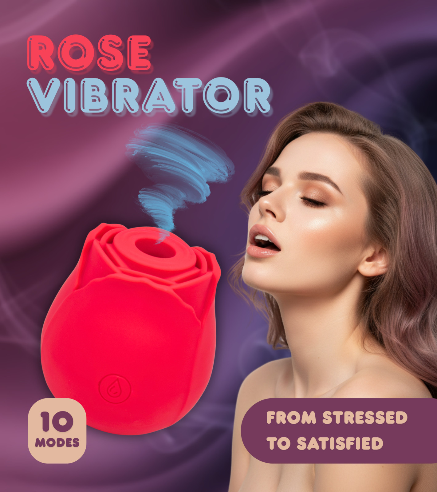 Red Rose 10-Mode Discreet Clitoral & Nipple Sucker Vibrator Quiet Adult Sex Toy