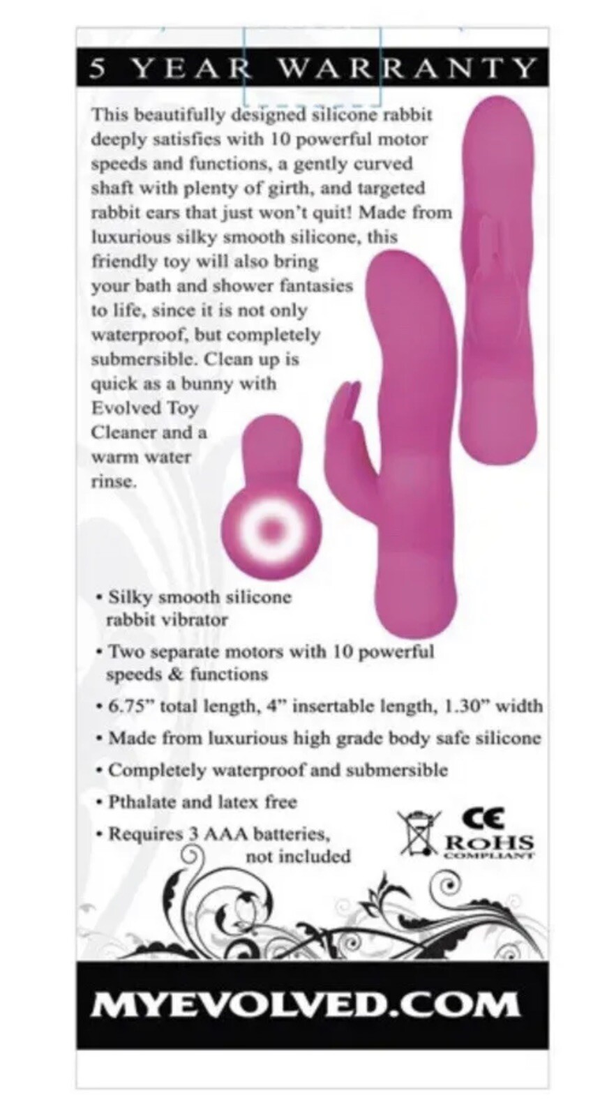 Evolved Sugar Bunny Silicone Vibrating Rabbit Dildo 6.75″ Multi-Speeds massager