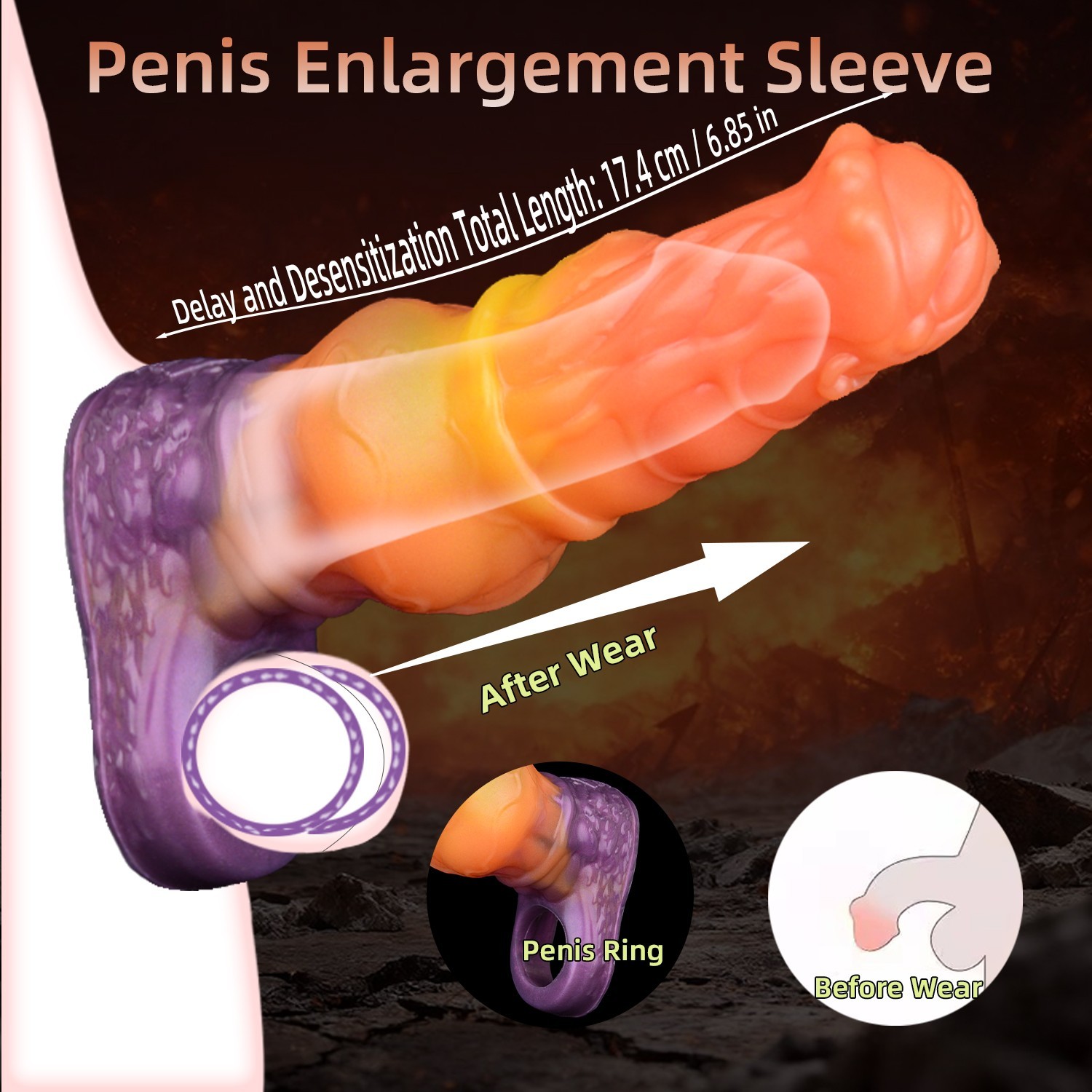 Fantasy Alien Penis Sleeve Cock Extender Textured Knot Male Girth Sheath Sex Toy