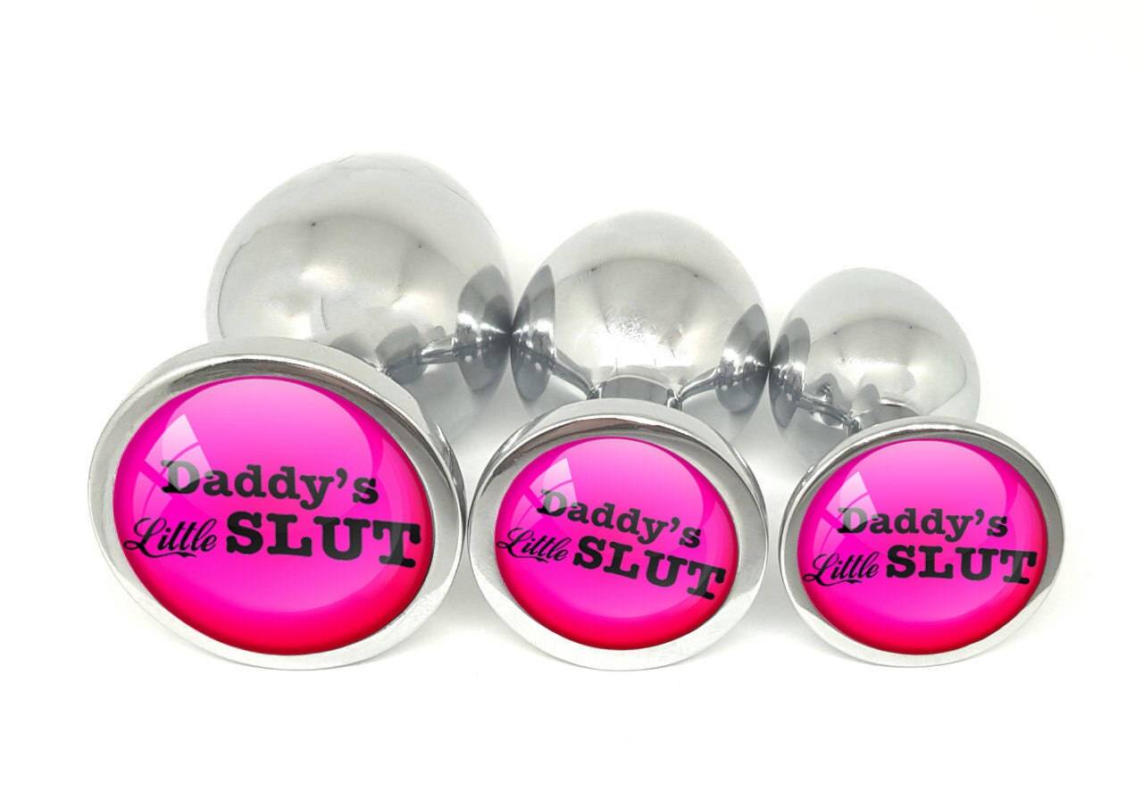DADDYS LITTLE SLUT Black on Pink Butt Plug 3 sizes ddlg cglg Babydoll Age Play