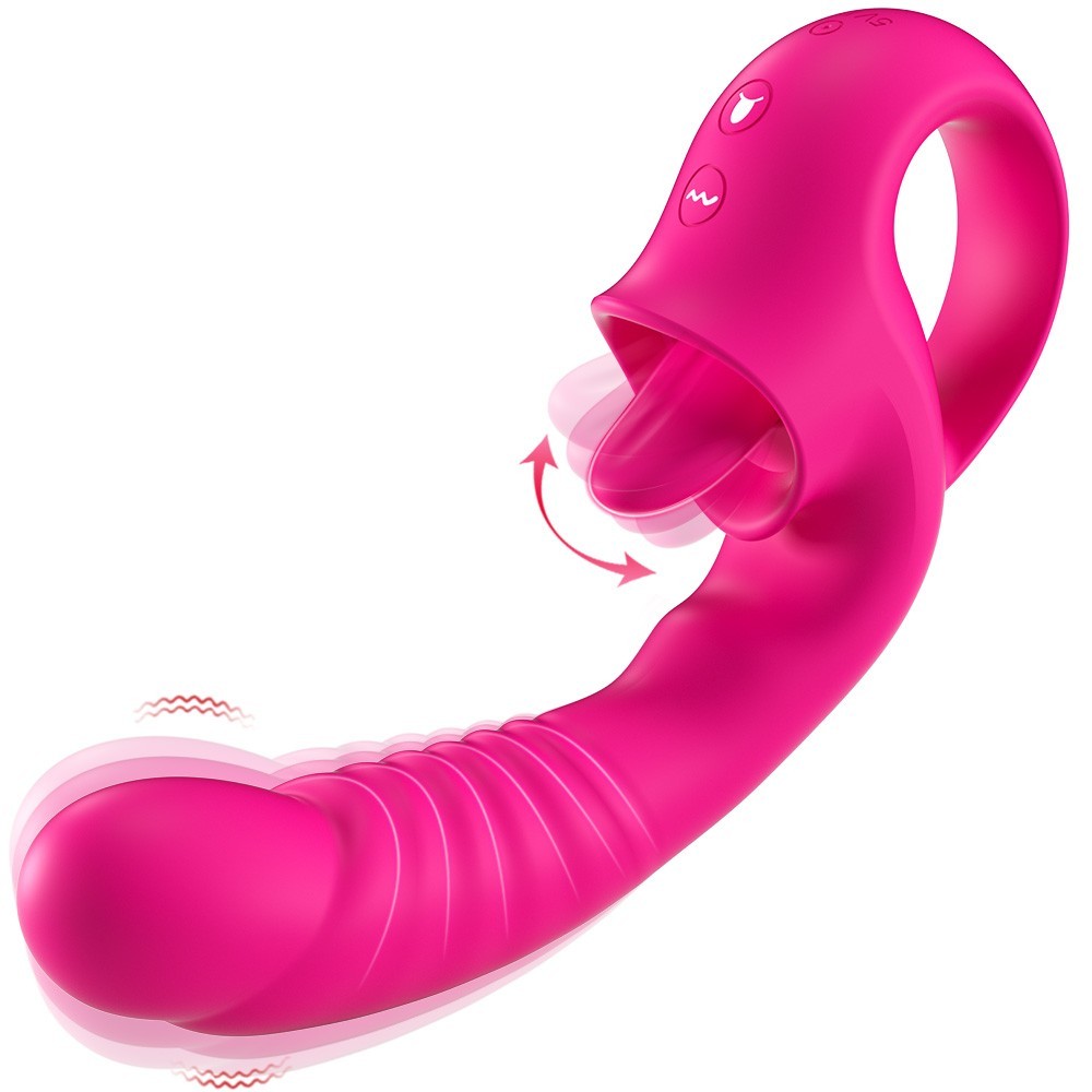 Dual Motor G Spot Vibrator Tongue Licking Clitoral Stimulator Dildo for Women