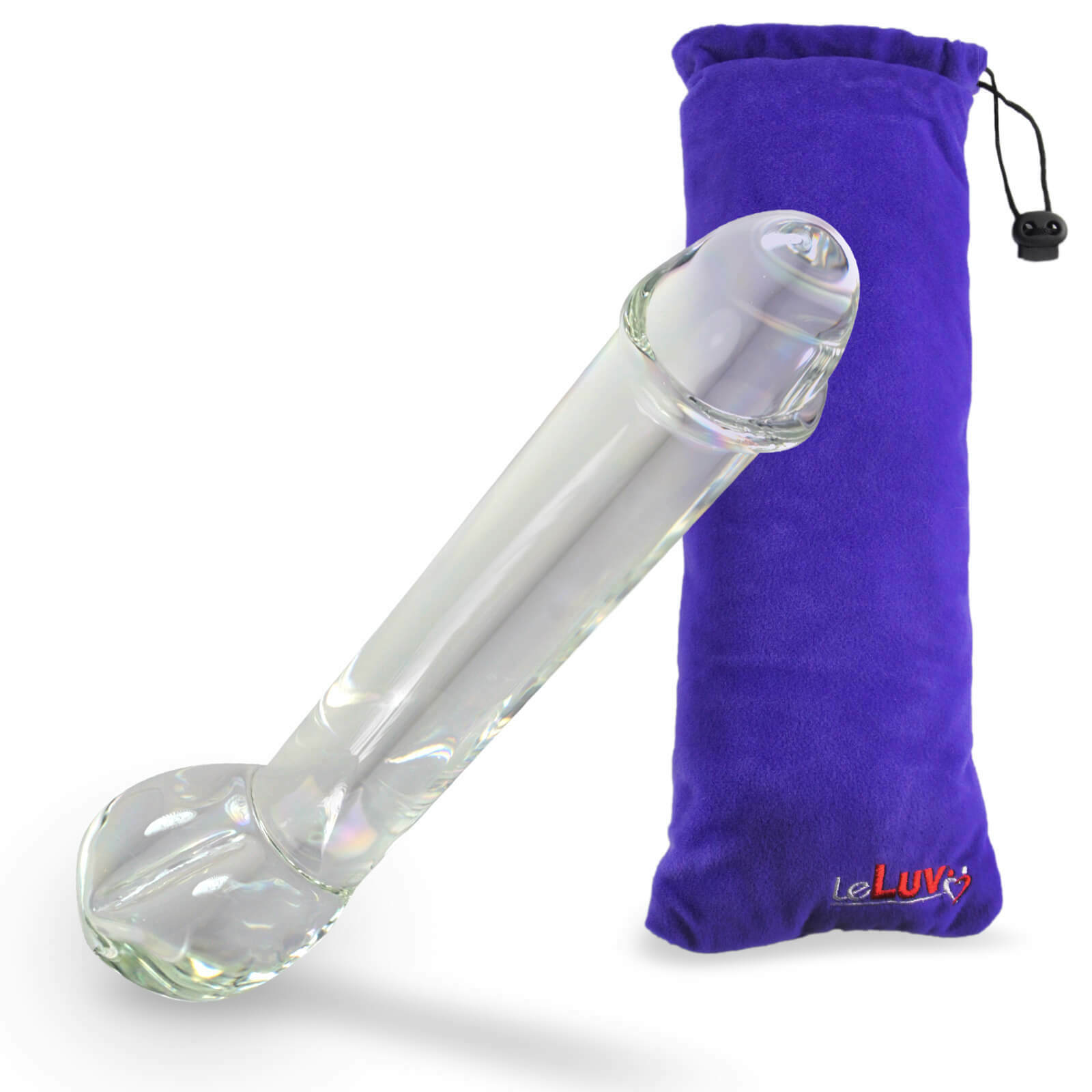 LeLuv Glass Large Stylized Realistic Clear Standing Cock & Balls Dildo