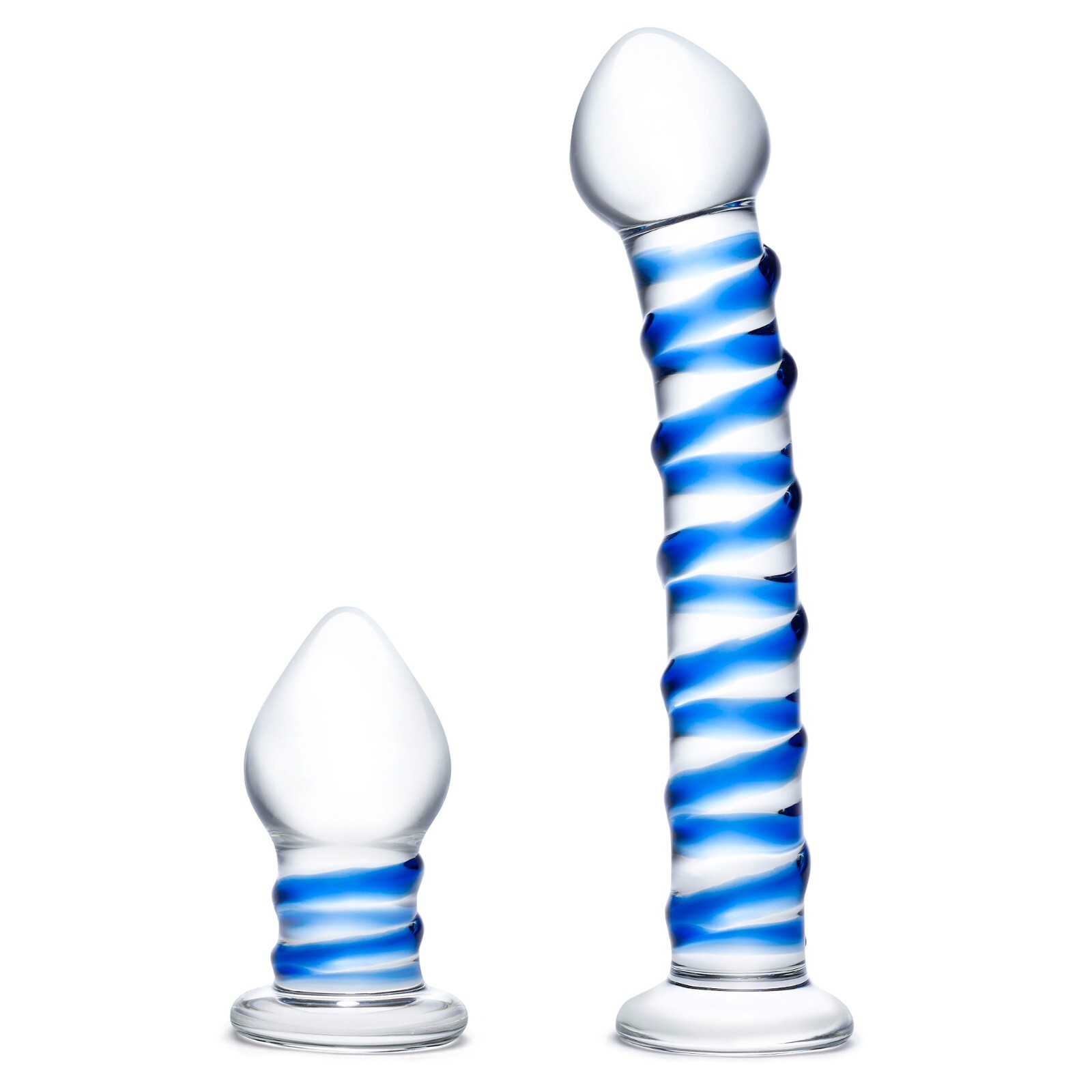 Gläs 2PC Double Penetration Glass Swirly Dildo & Buttplug Set