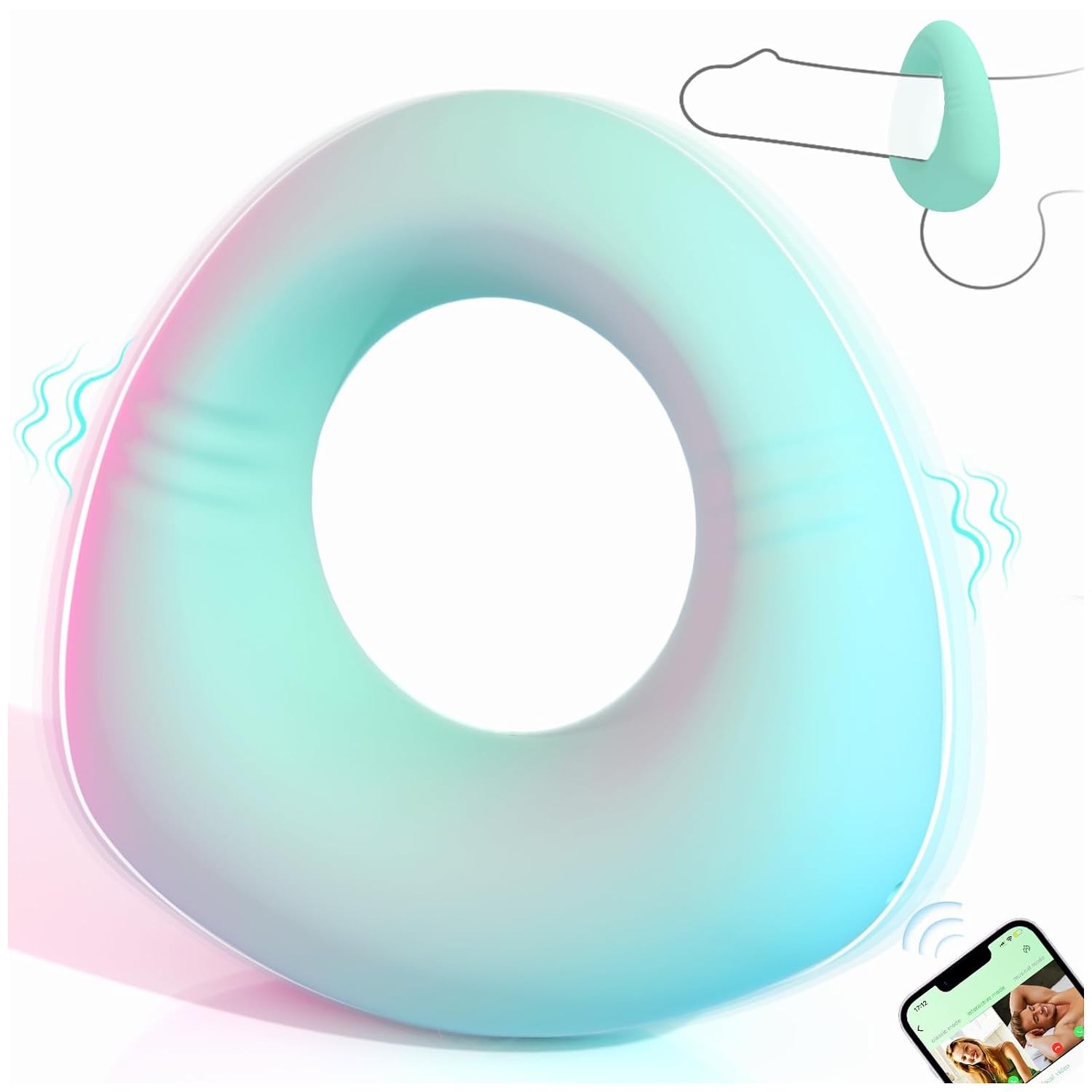 Full Liquid Silicone Soft Vibrating Cock Ring, 0.09LB Mint Green APP Pleasure Pe