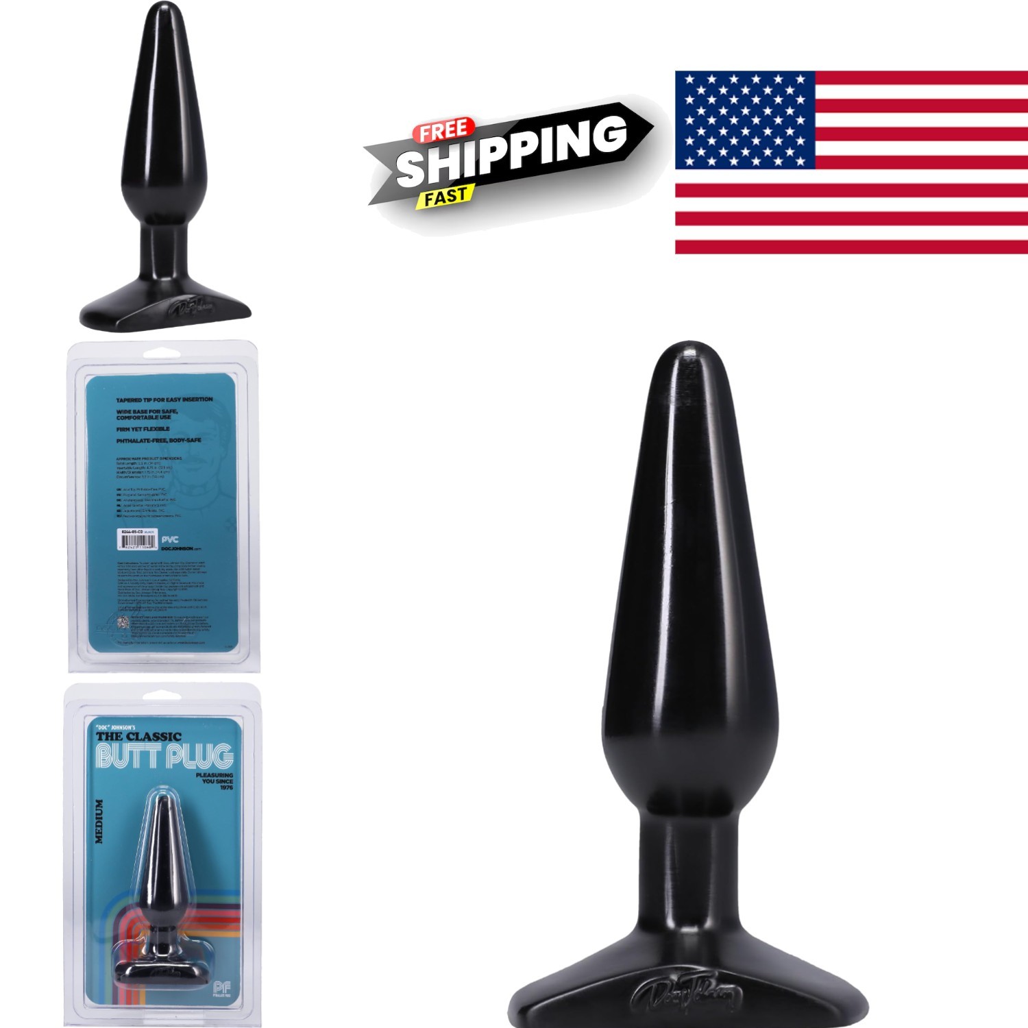 Classic Butt Plug Black Medium Size 5.3 Inch Flared Base for Secure Positioning