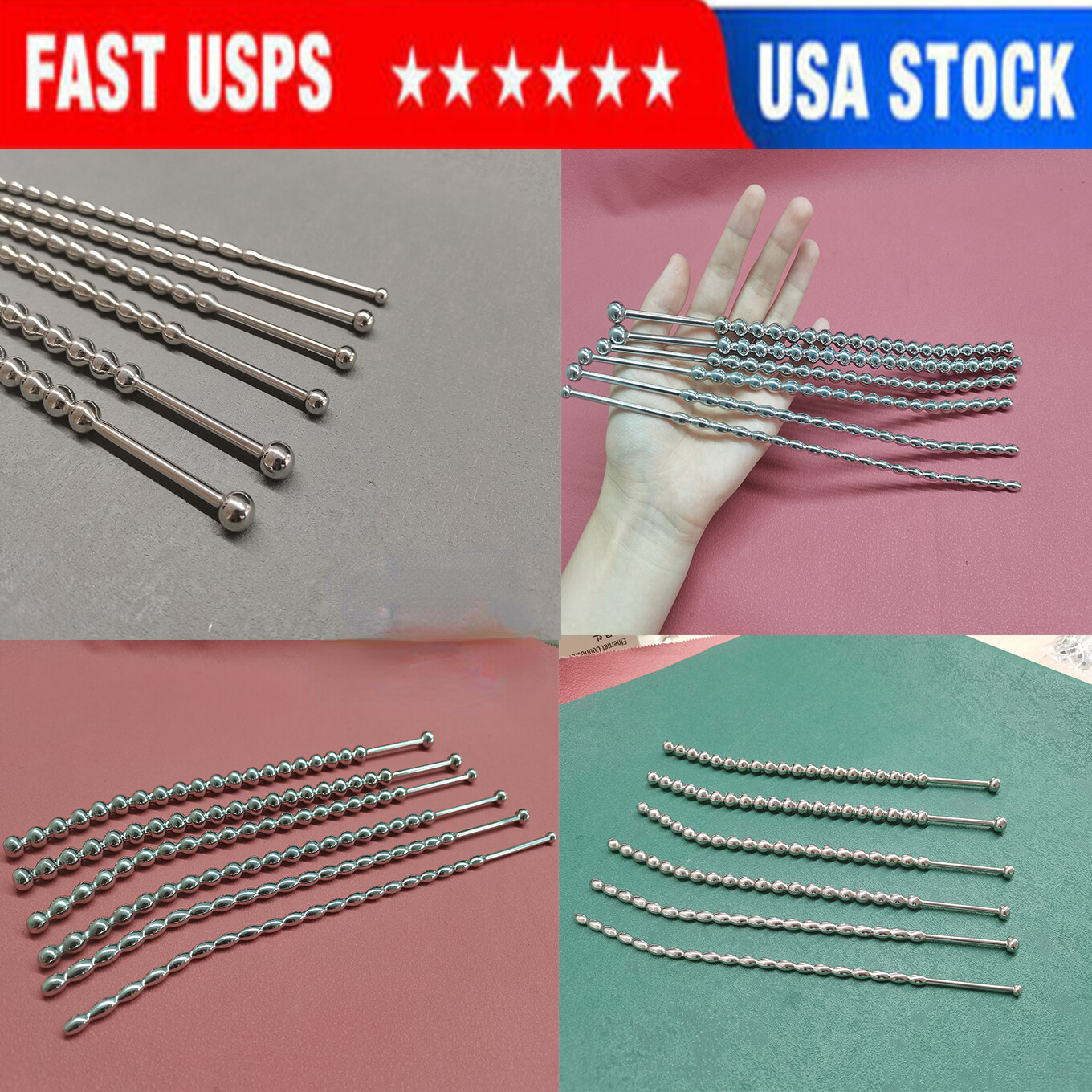 Male Stainless Steel Sounds Beads Sounding Penis Insert Plug Enhancer Sex Toys