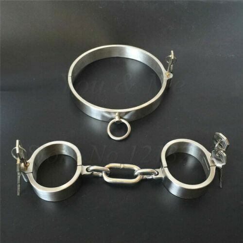 Stainless Steel Neck Collar to Wrist Handcuffs Shackle Manacle Bondage