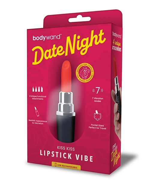 Xgen Womens Discreet Bodywand Date Night Kiss Kiss Lipstick Vibe- Black/Red