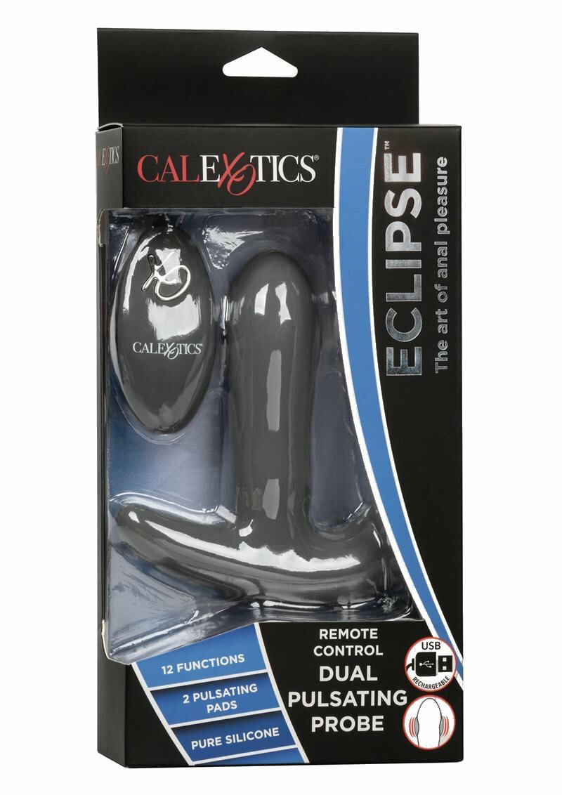 Eclipse Remote Control Silicone Rechargeable Dual Pulsating Male Anal Probe Gray