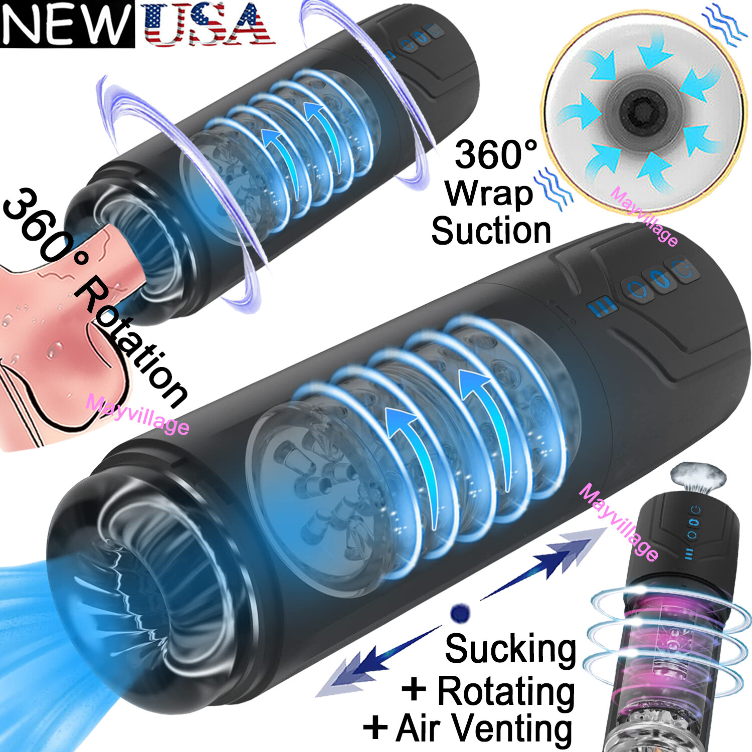 Male Masturbaters Automatic HandsFree Thrusting Cup Rotating Stroker Men Sex Toy