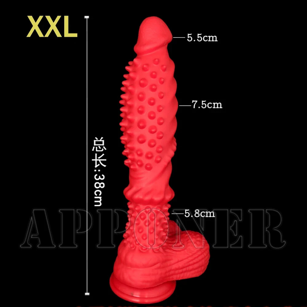 Black Red Dildo With Spikes Silicone Dildo With Suction Cup 38cm Long Penis Toys