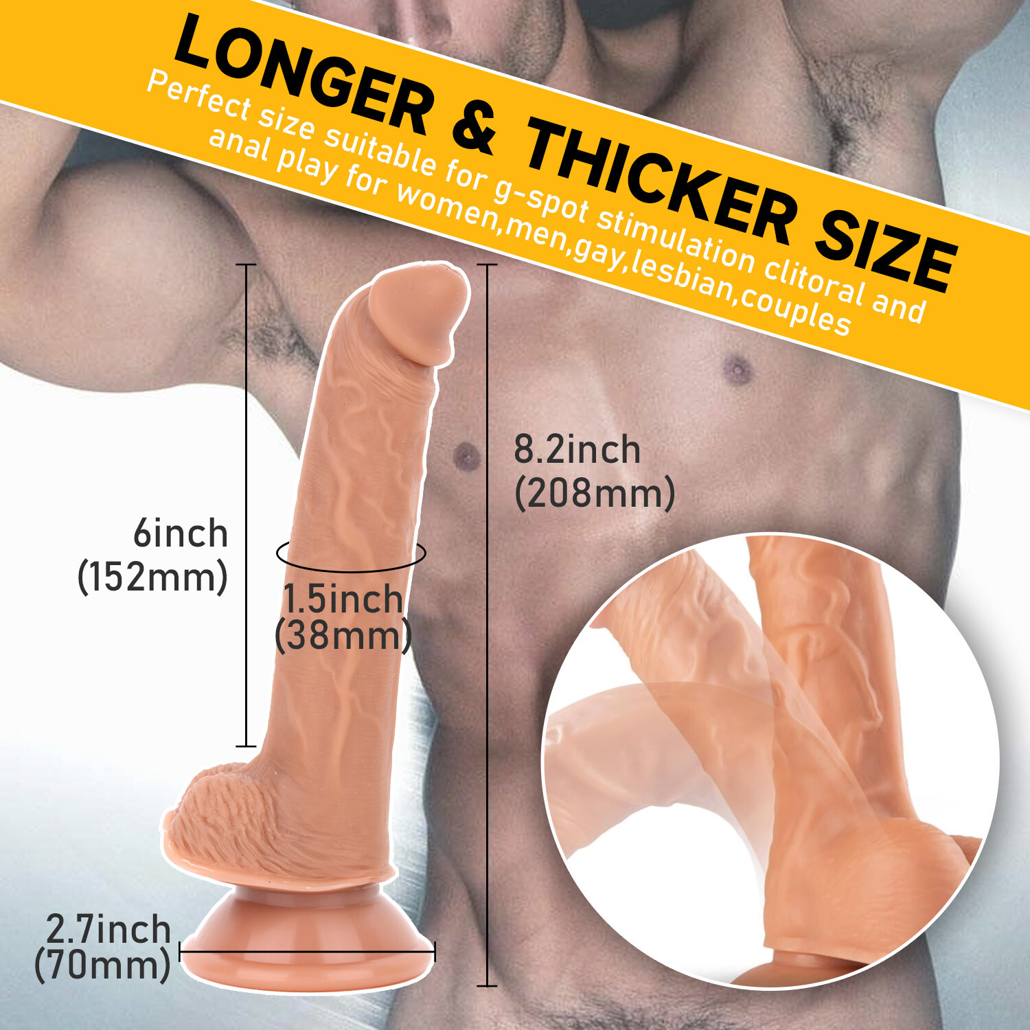 8.2″ Dildo Lifelike Silicone Dick Realistic Mens Penis Big Huge Ladies Toy Fun