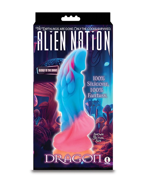 Icon Brands Alien Nation Glow Dragon Vibrating Silicone Dildo