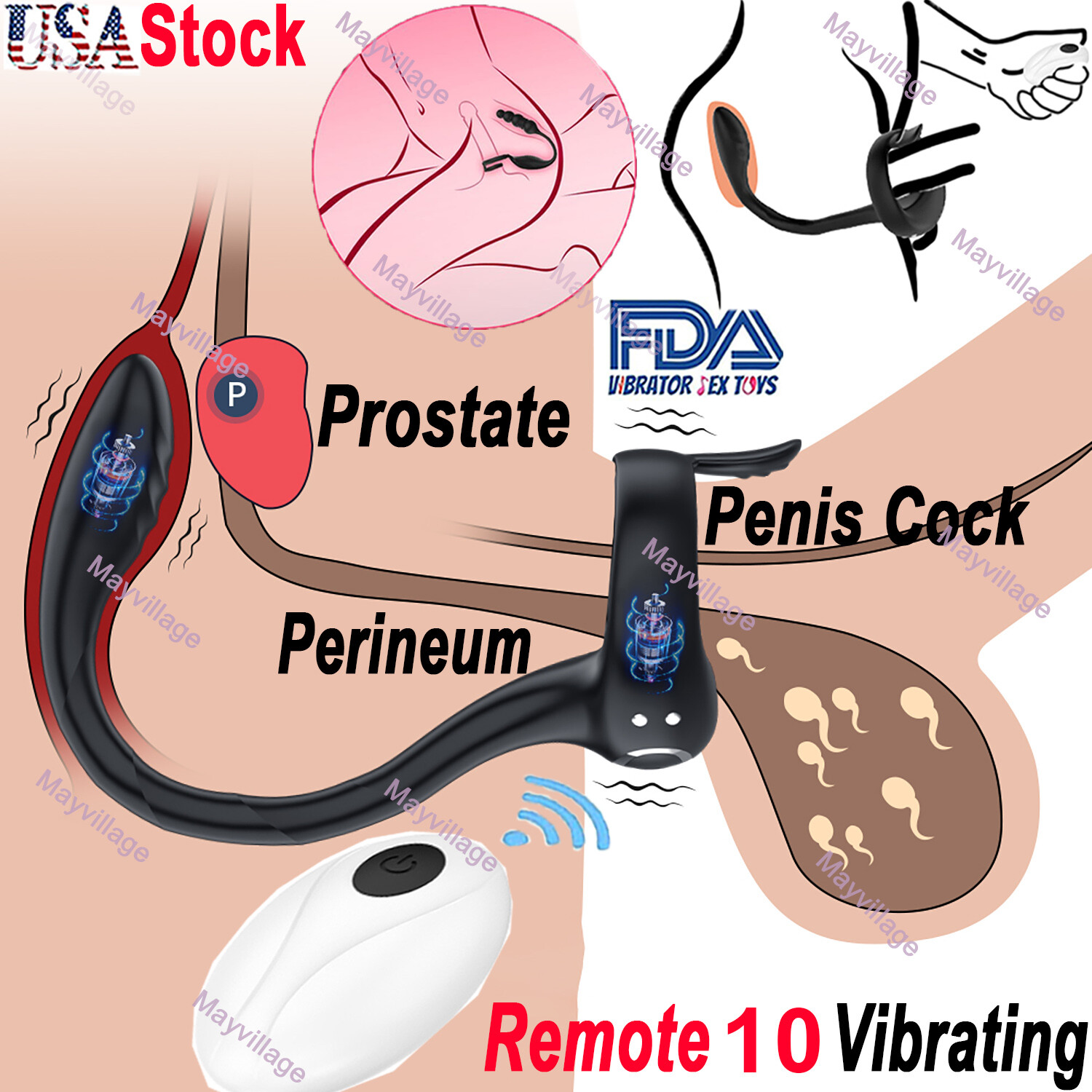 Adjustable Vibrating Prostate Massager Ring Anal Plug Dildo Vibrator Men Sex Toy
