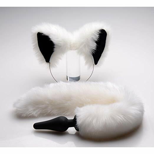 Tailz White Tail and Ears Set Silicone Anal butt plug Cosplay Sex Toy