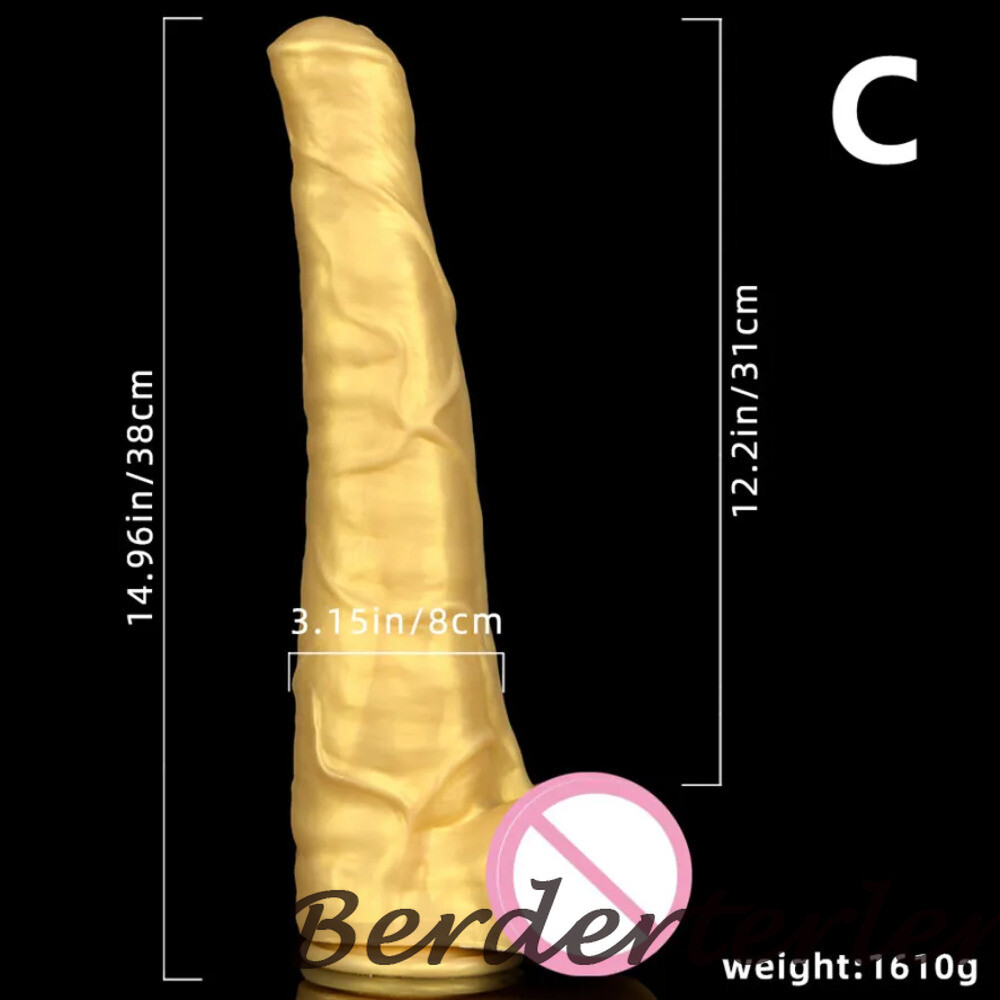 Super Long 40cm Golden Dildo Silicone Large 7.6cm Anal Plug with Suction Cup