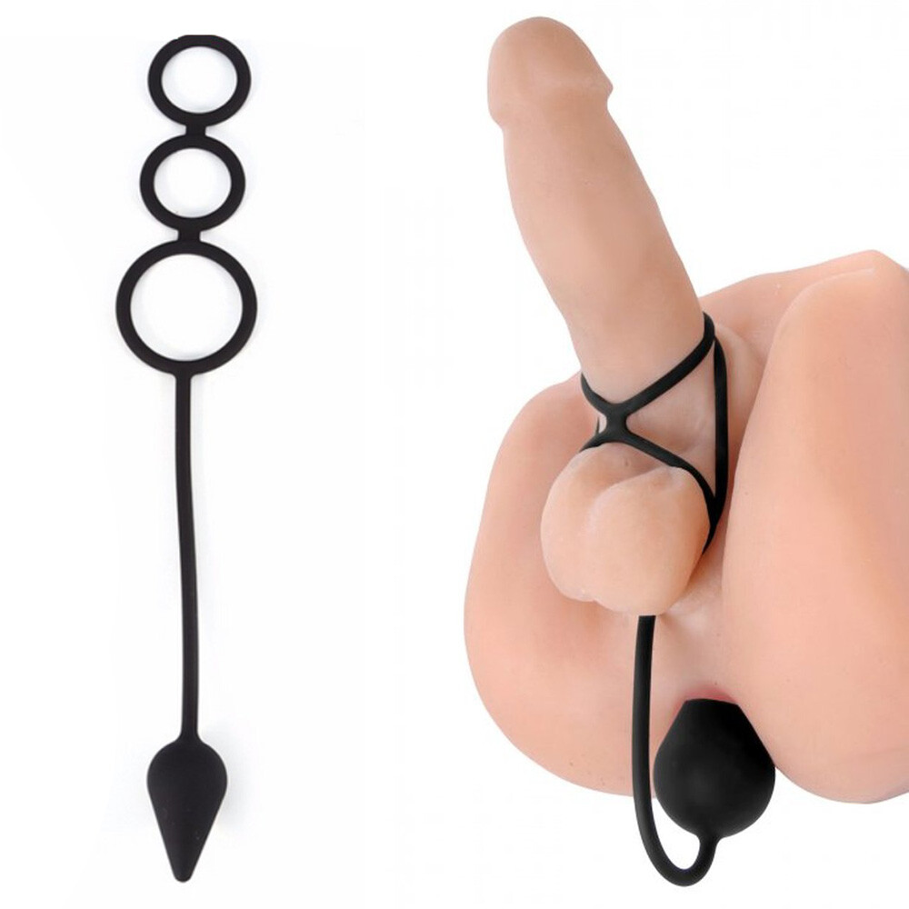 Silicone Triple Penis Cock Ring Butt Anal Plug Prostate Massager Sex Toy for Men