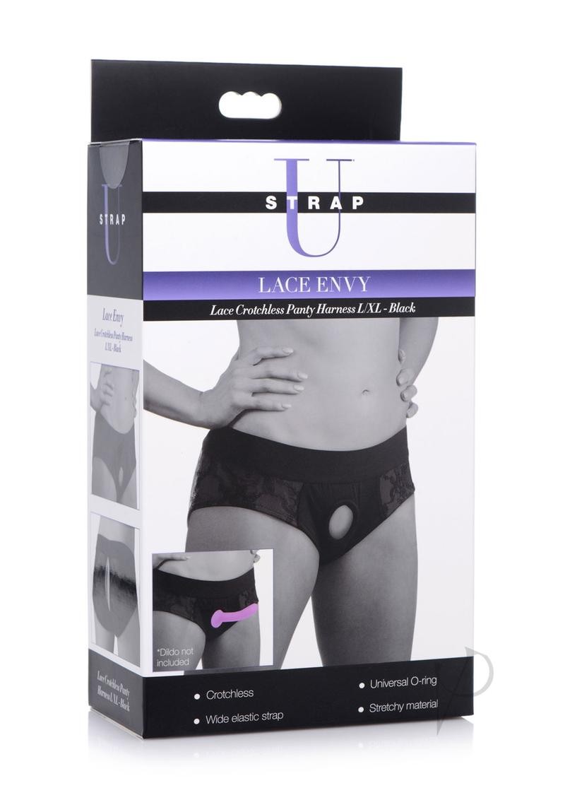 Strap U Lace Envy Black Crotchless Panty Harness – L/XL – Black