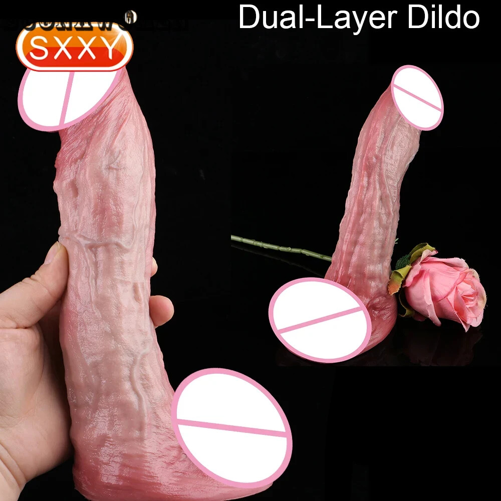 Realistic Dual-Layer 9.02” Large Dildo With Sucker Silicone Two Layer Anal Plug