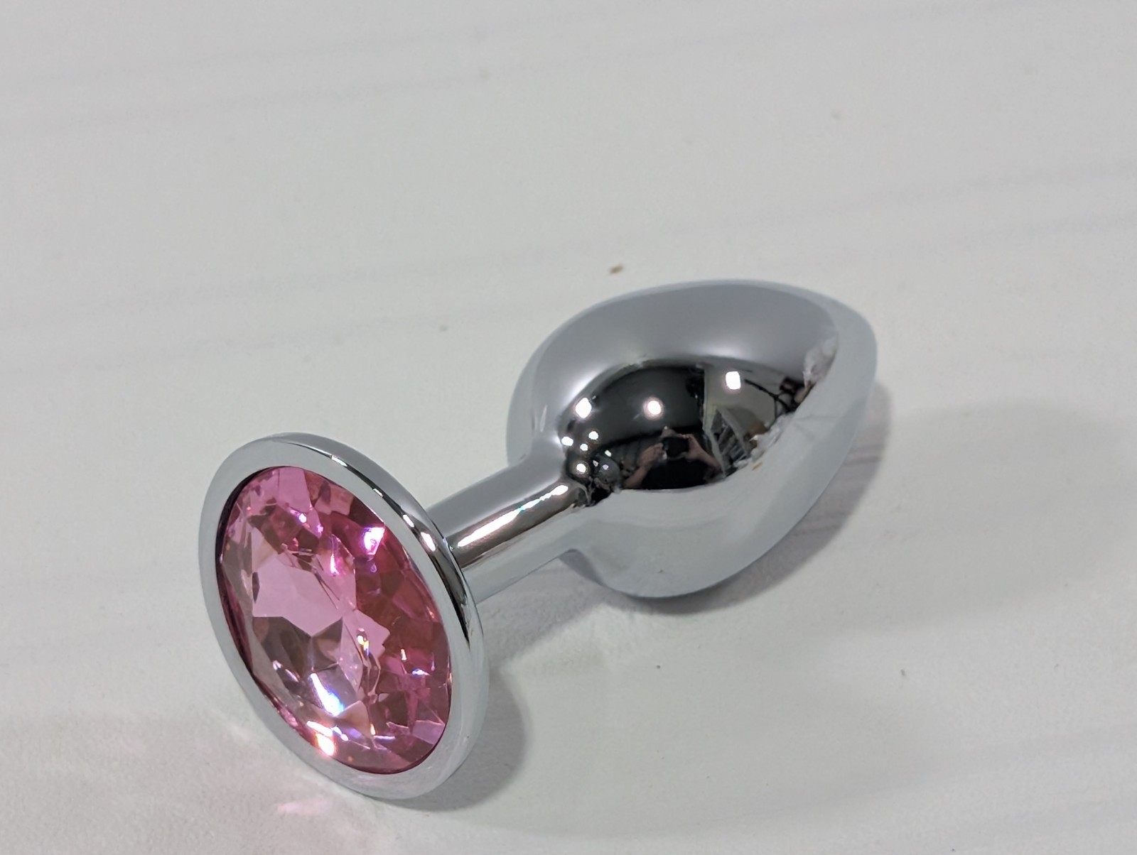 Stainless Steel Round Crystal Anal Plug Pink Gem Body Safe Smooth